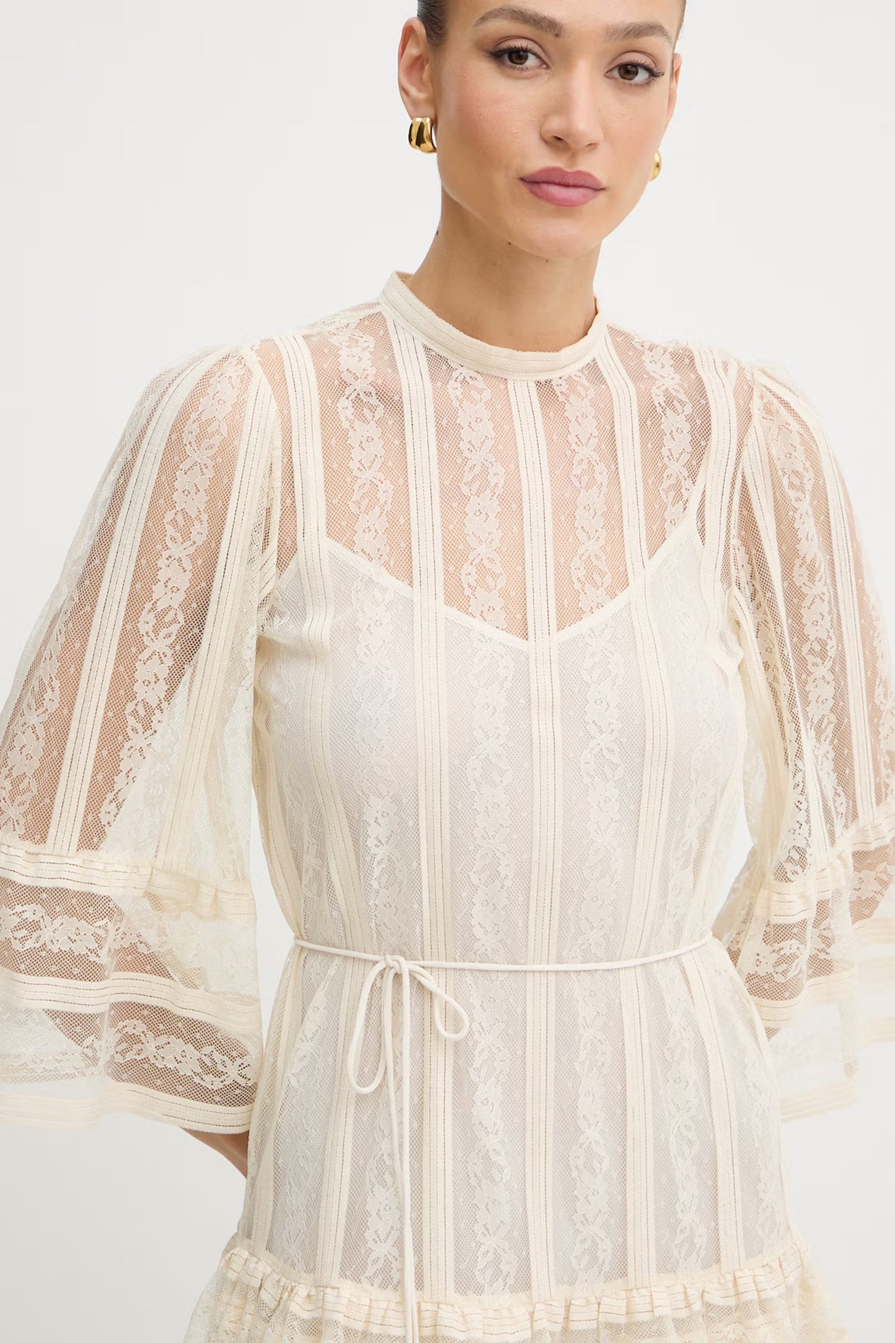 Sheer Lace Dress with High Neckline