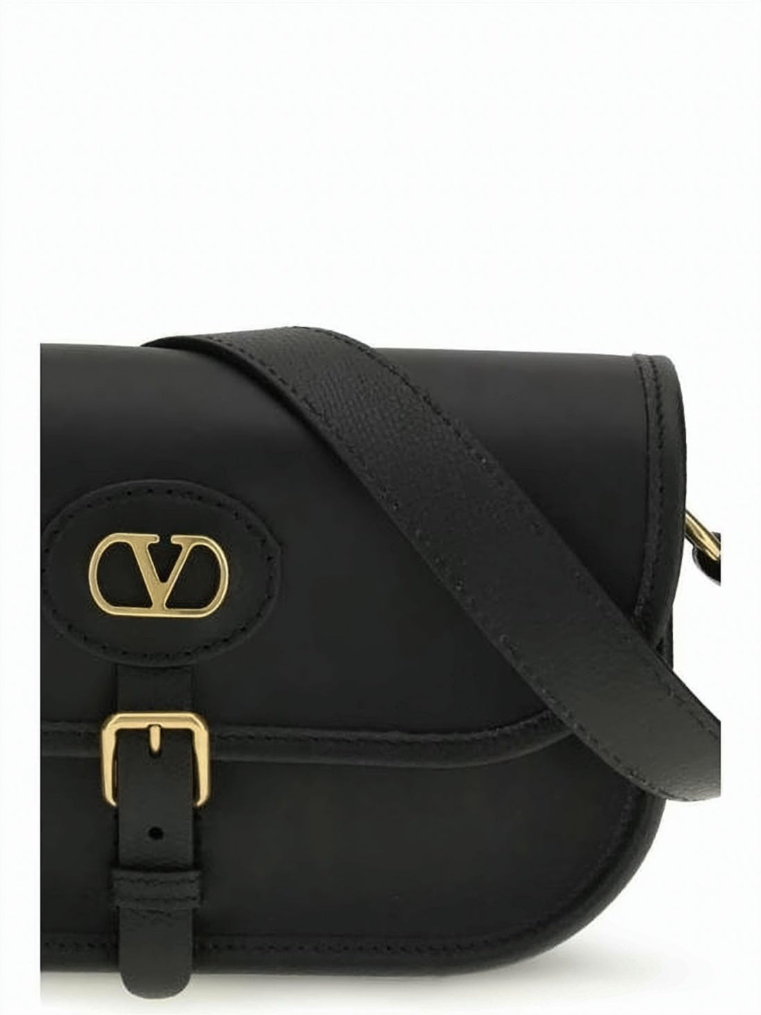 Structured Black Calf Leather Shoulder Bag with Gold-tone Accents