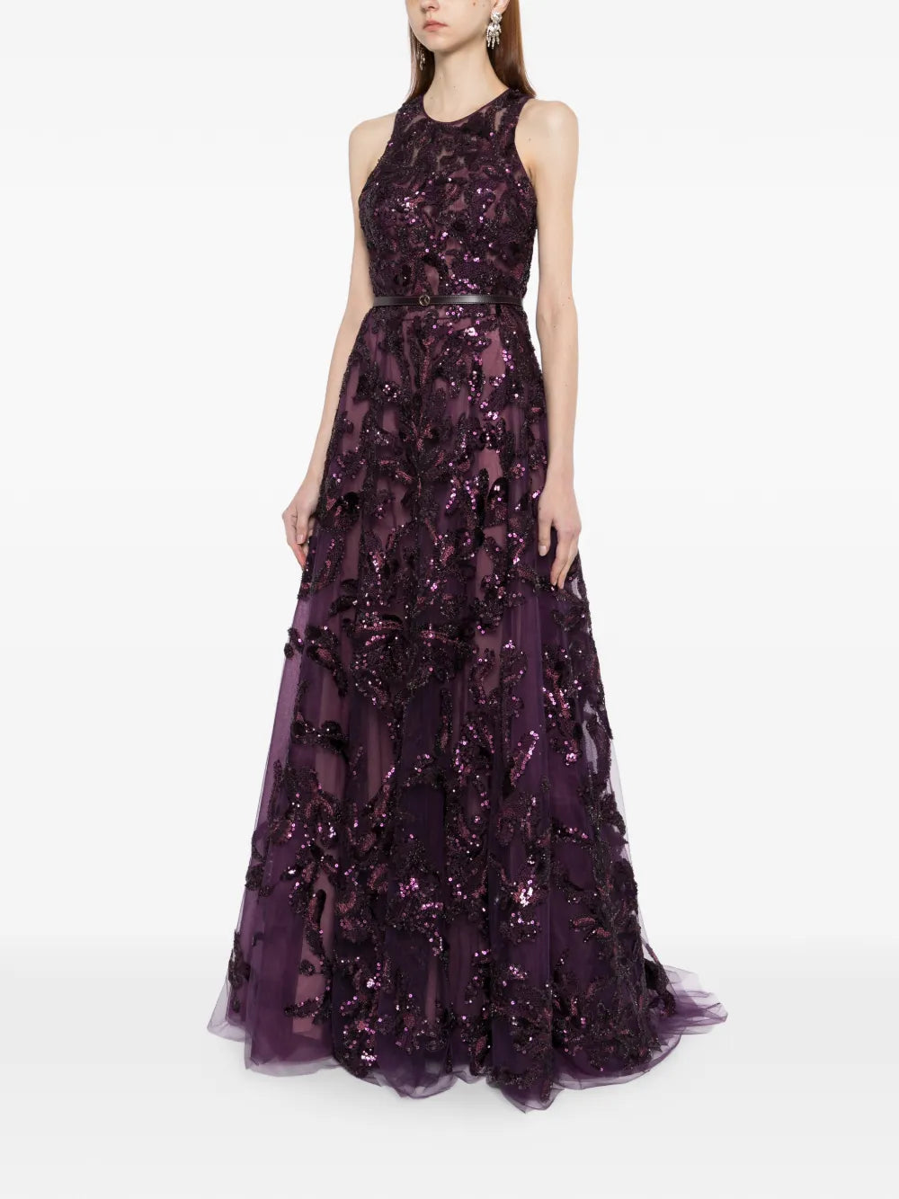 Embroidered Tulle Long Dress