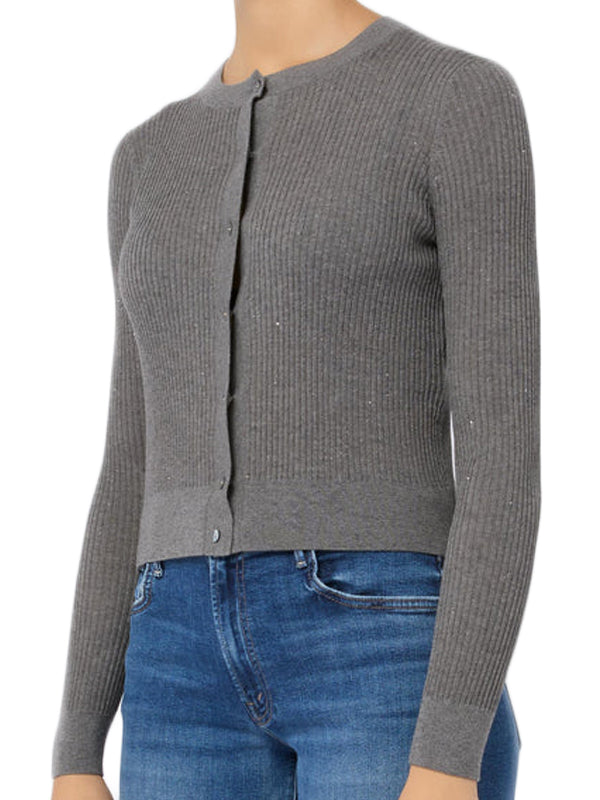 Ribbed Silk-Wool Cardigan with Button-Down Front