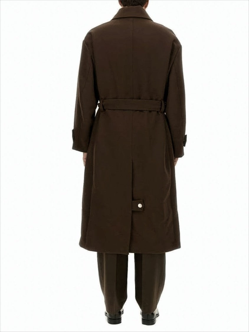 Structured Long Coat With Classic Collar And Belted Waist