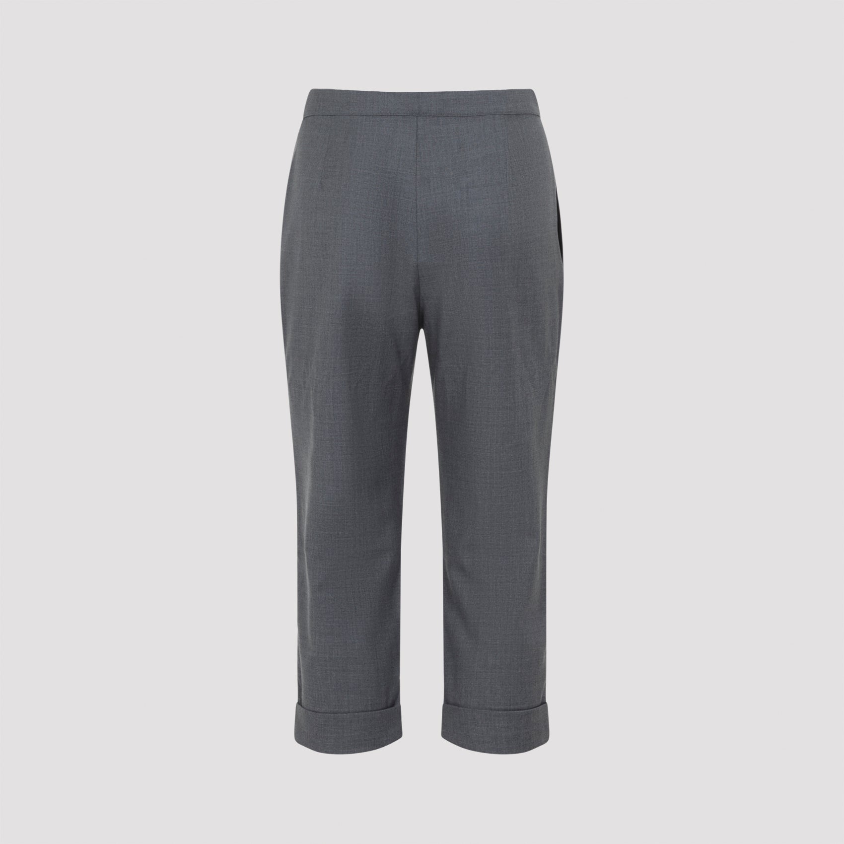 Relaxed Grey Wool Trousers With Adjustable Waistband