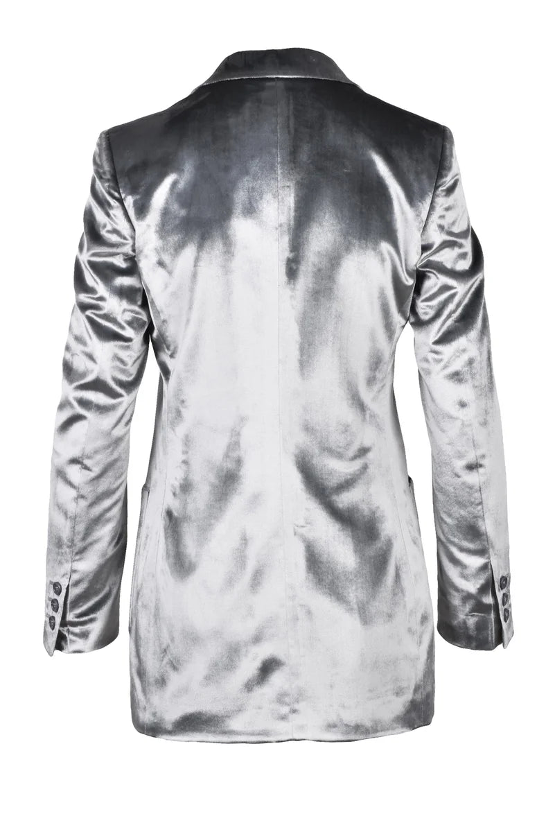Velvet Jacket with Button - Grey