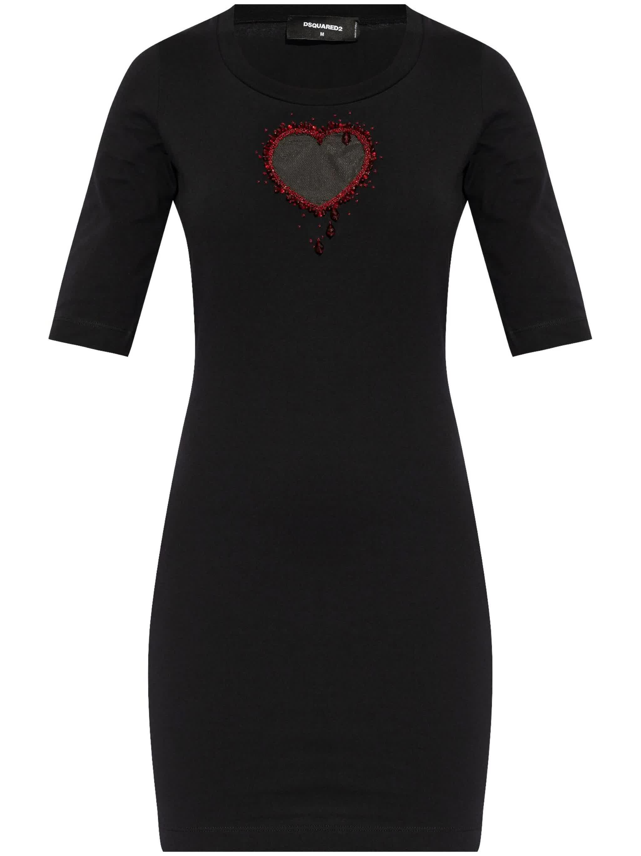 Fitted Black Cotton Heart Cutout Dress