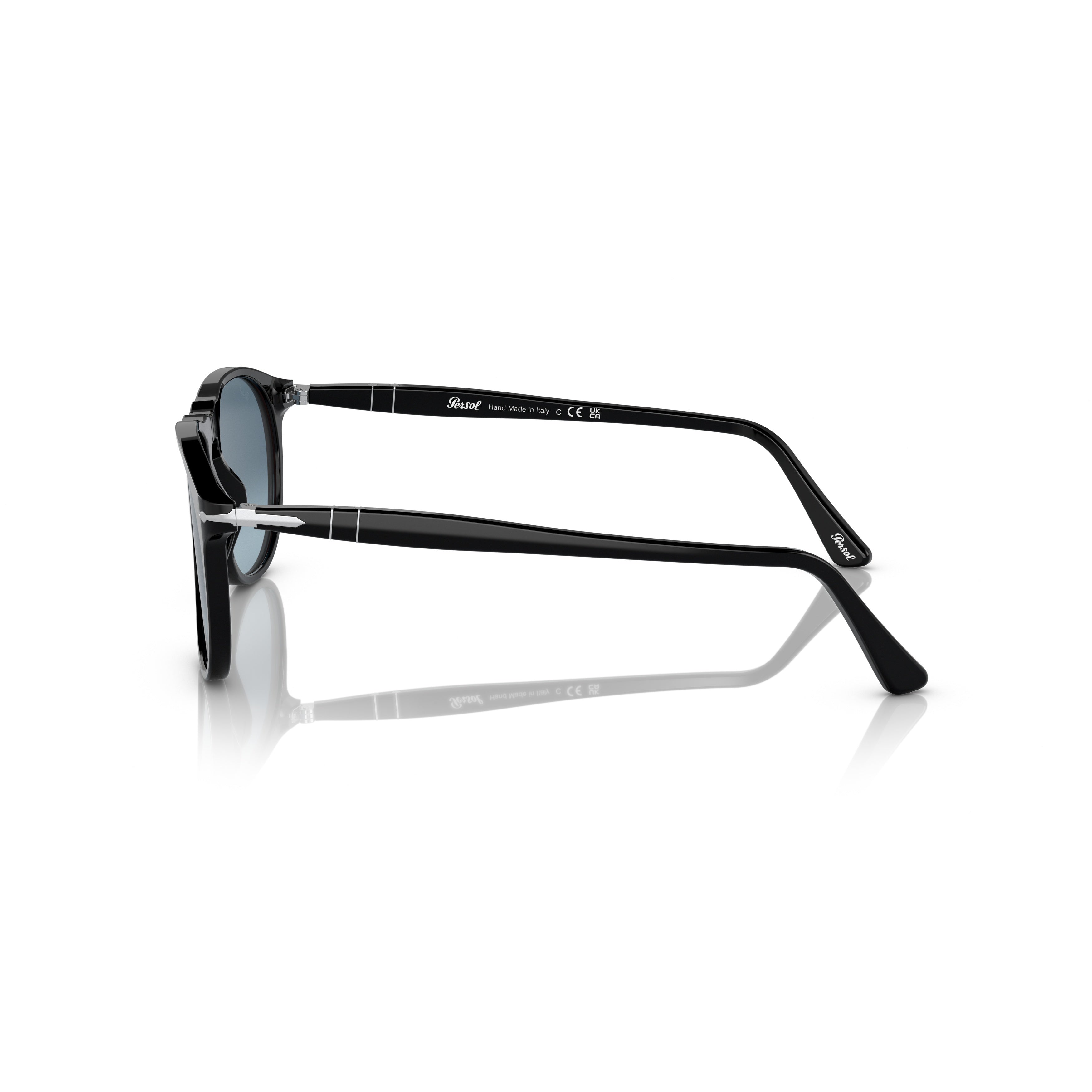 0po9649s Rounded Black Acetate Sunglasses with Gradient Blue Lenses