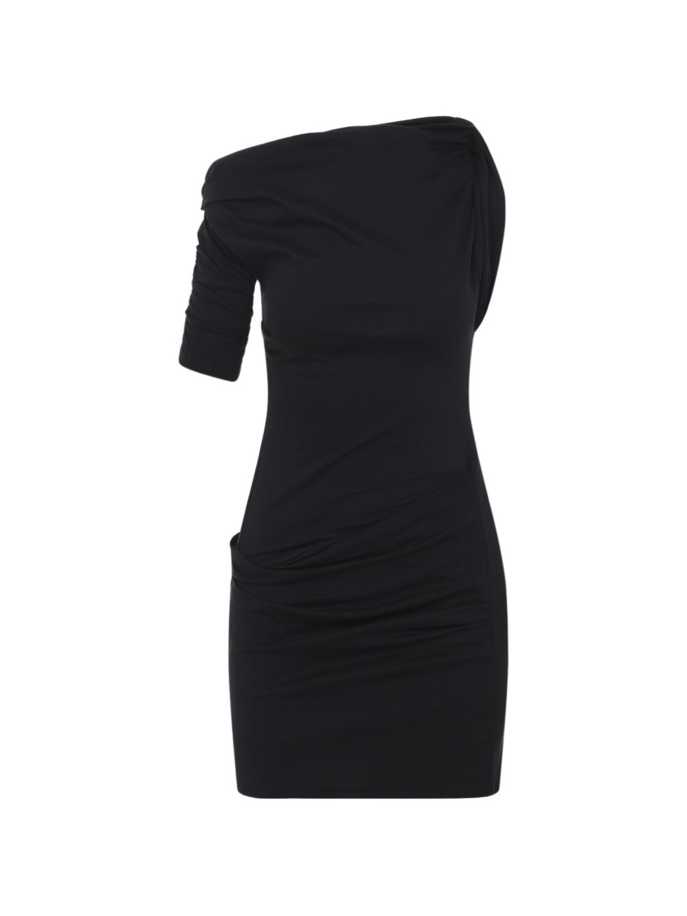 Asymmetrical One-Shoulder Bodycon Mini Dress With Ruched Sleeve