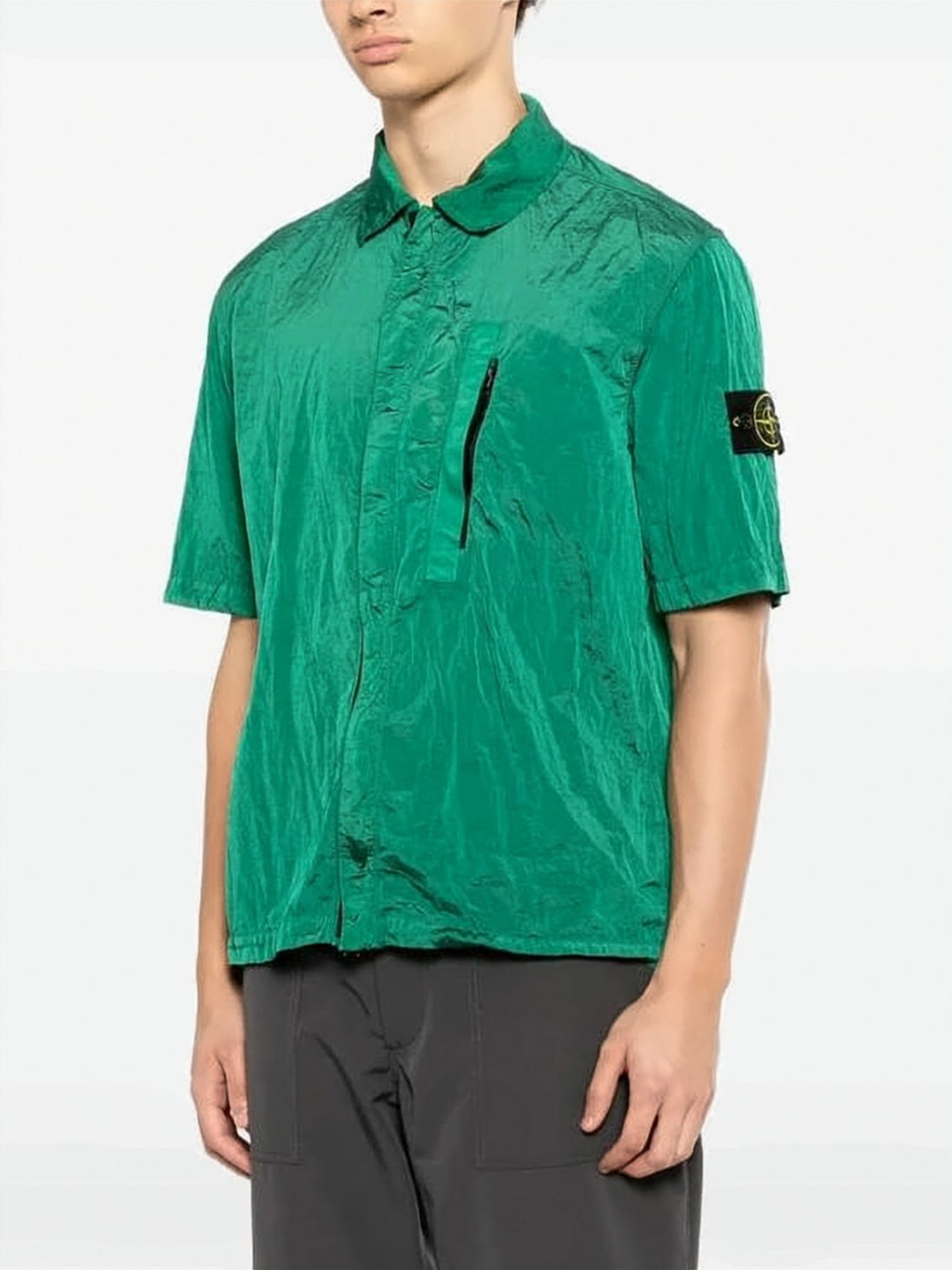 Boxy Brown Short-Sleeve Shirt with Concealed Placket