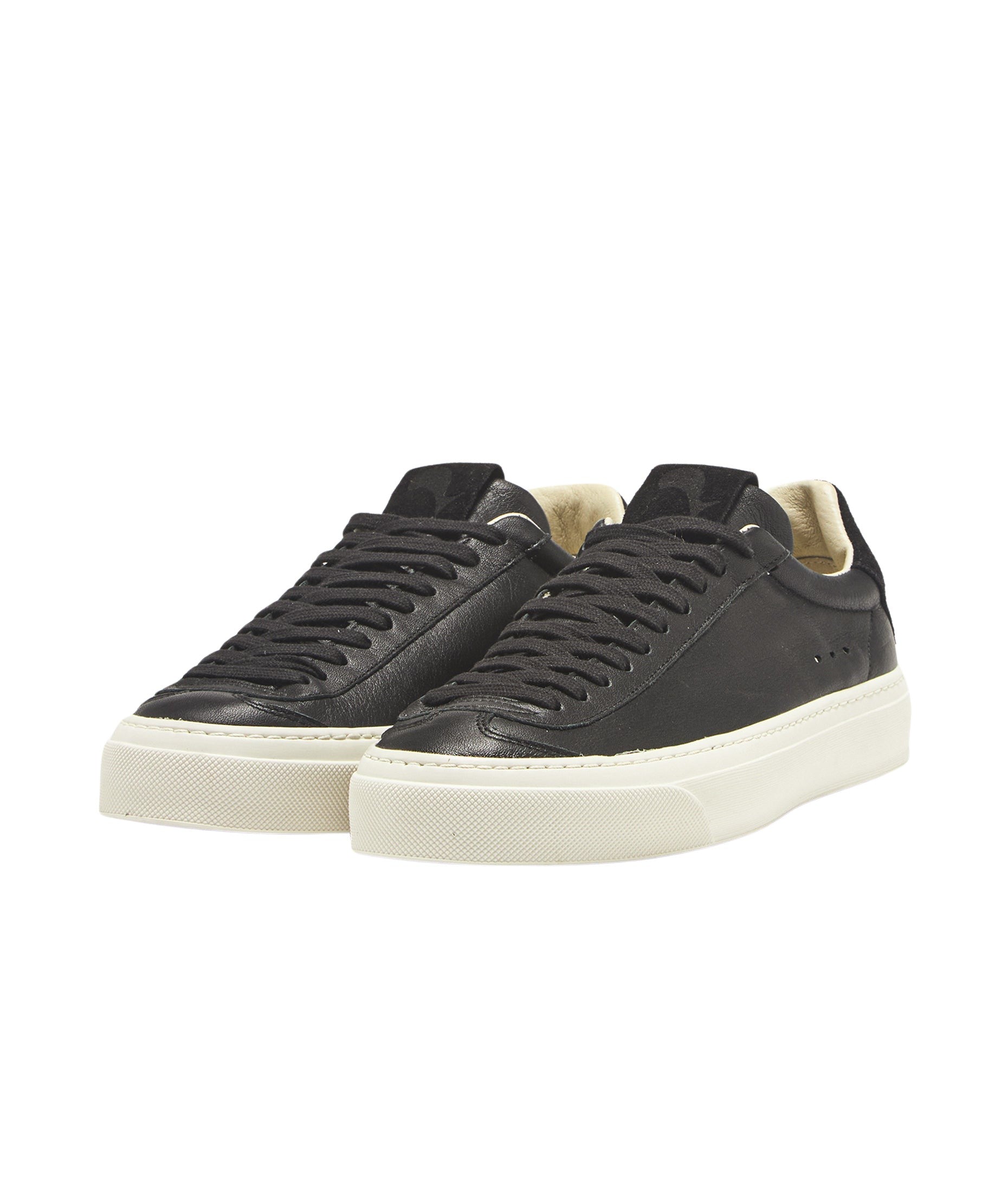 Black Leather Sneakers With Suede Accents