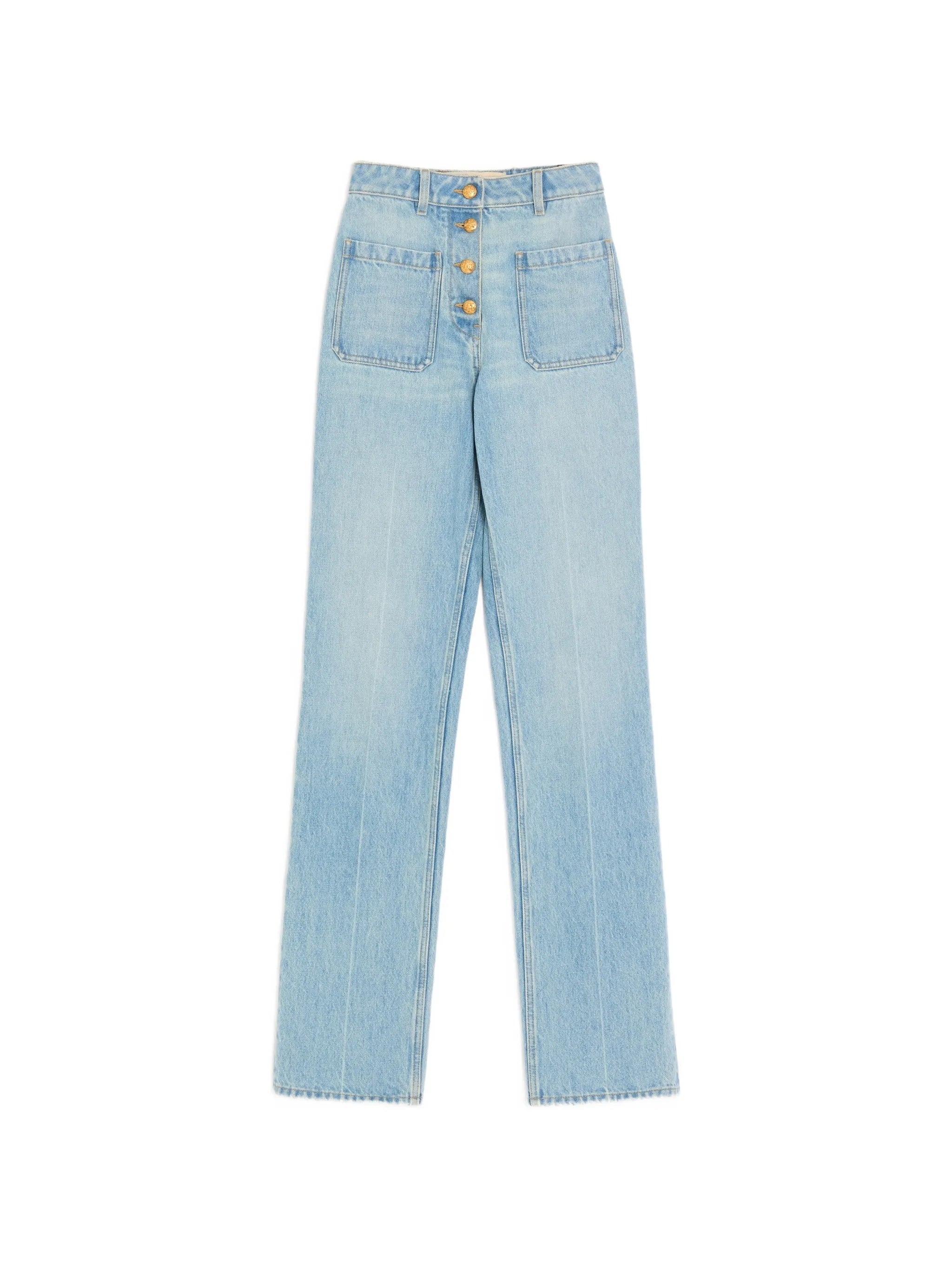 High-Waisted Straight-Leg Denim Pants