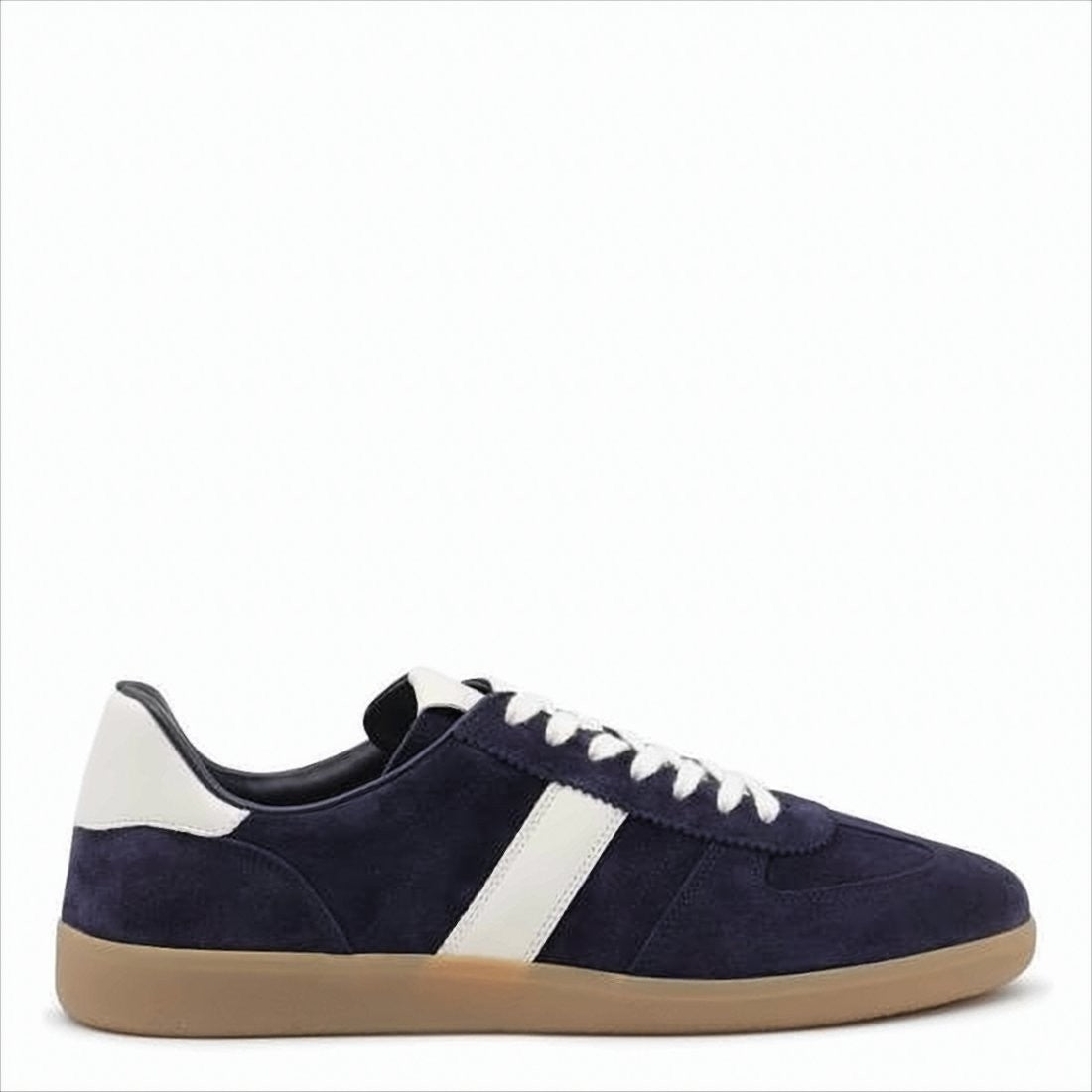 Navy Suede Sneakers With White Leather Accents