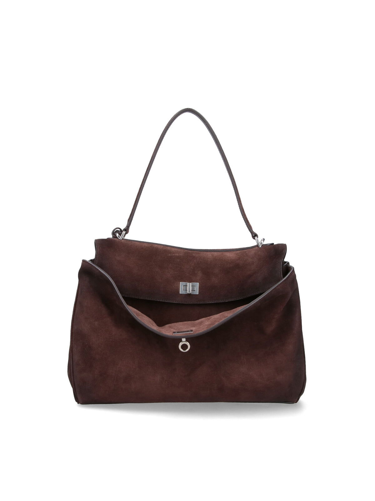 Medium Brown Calf Suede Handbag with Removable Strap
