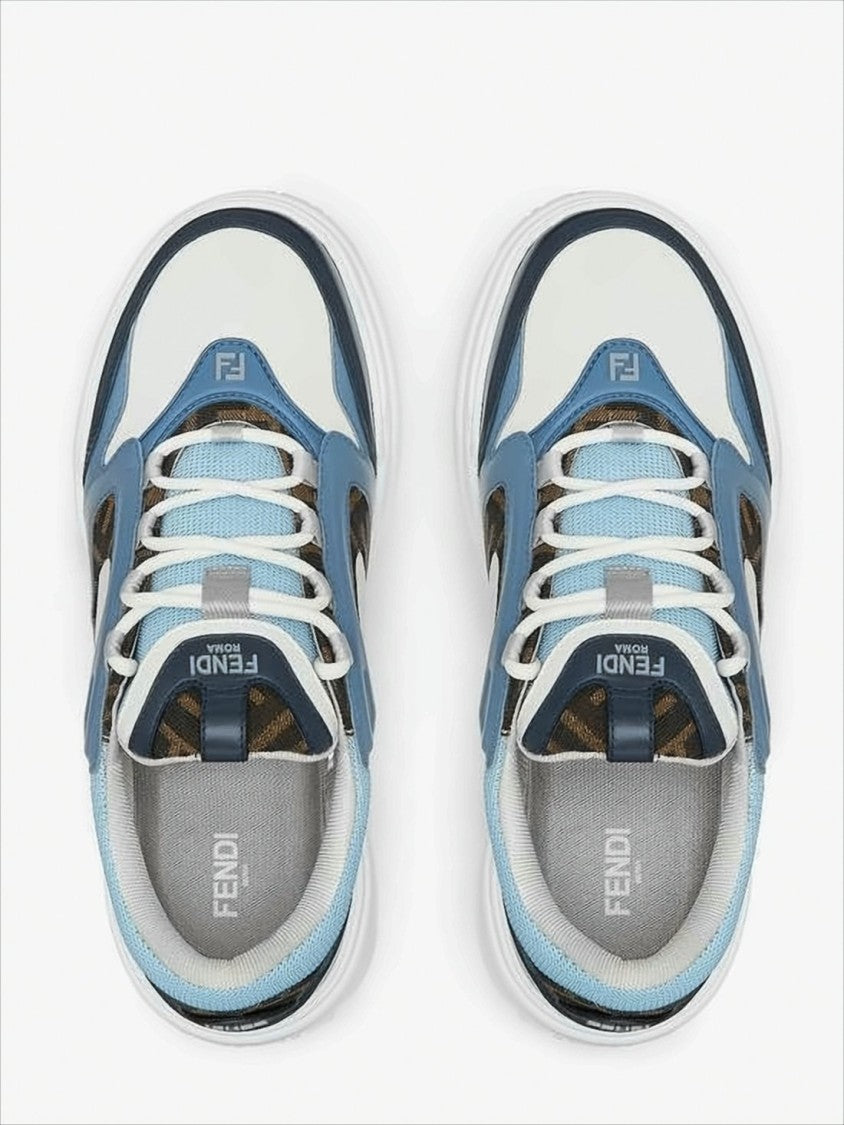 Layered Blue And White Low-Top Sneakers With Monogram Accents