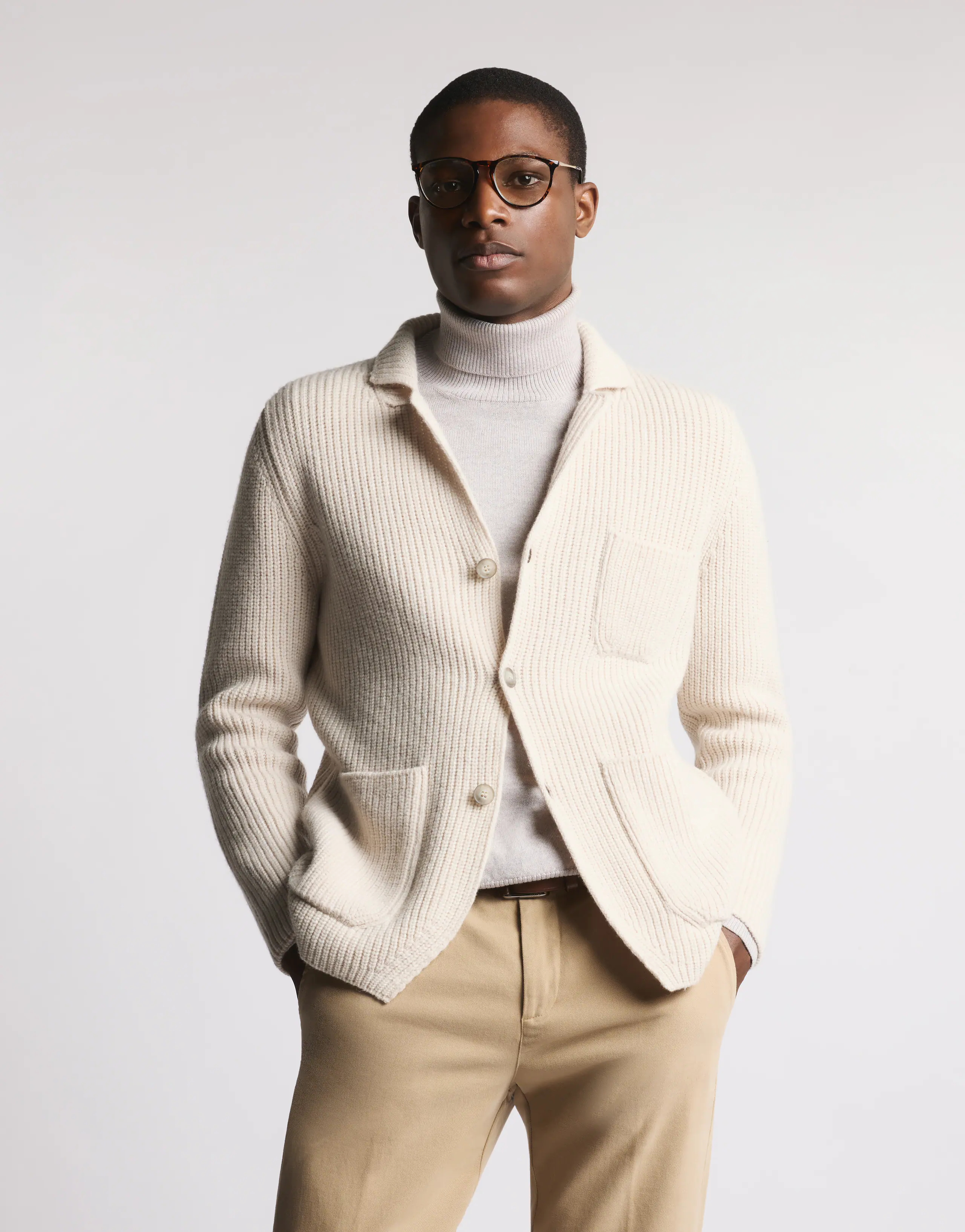 Pearl Rib Knit F.7 Cardigan In White Wool