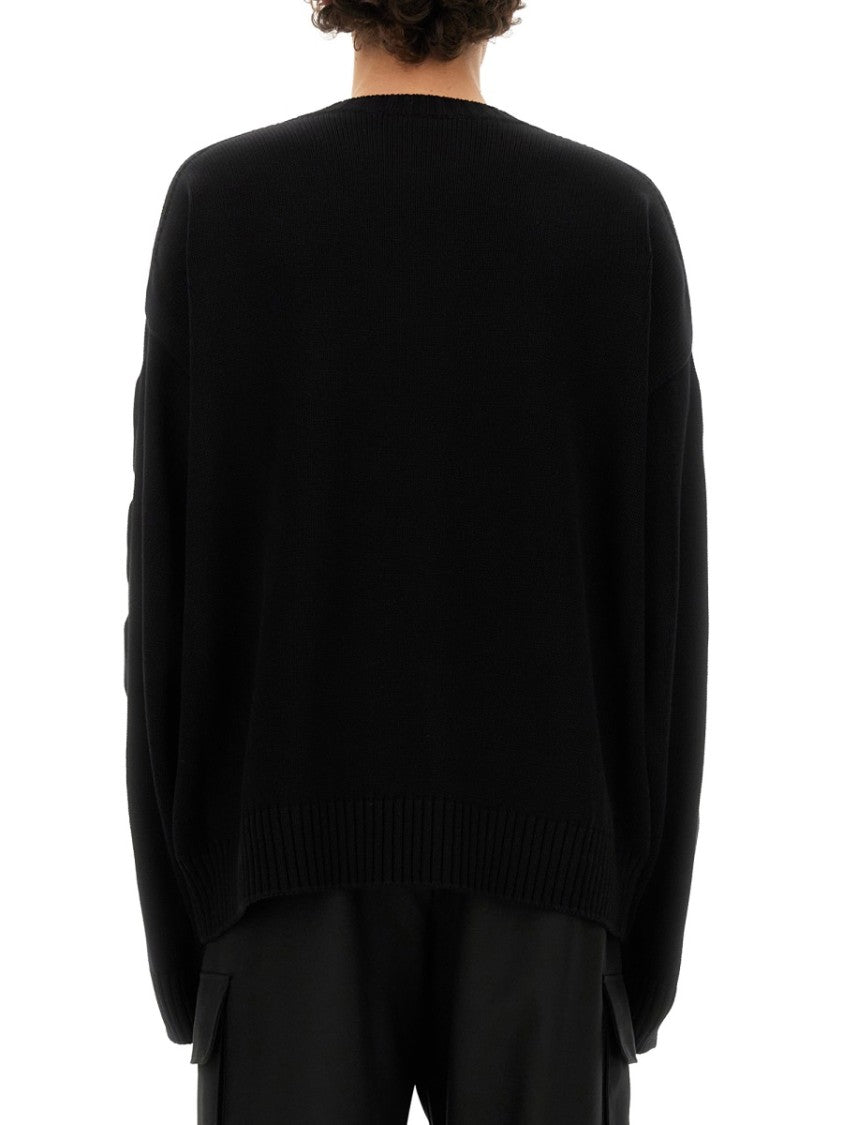 Black Oversized Sweater With Ribbed Neckline