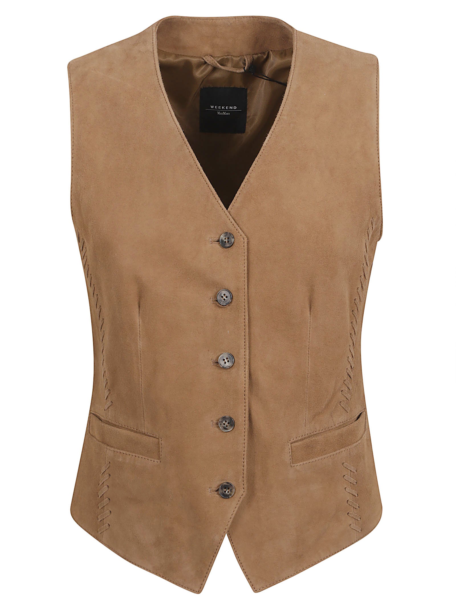 Sleeveless Goat Leather Jacket with Tailored Fit and Front Pockets