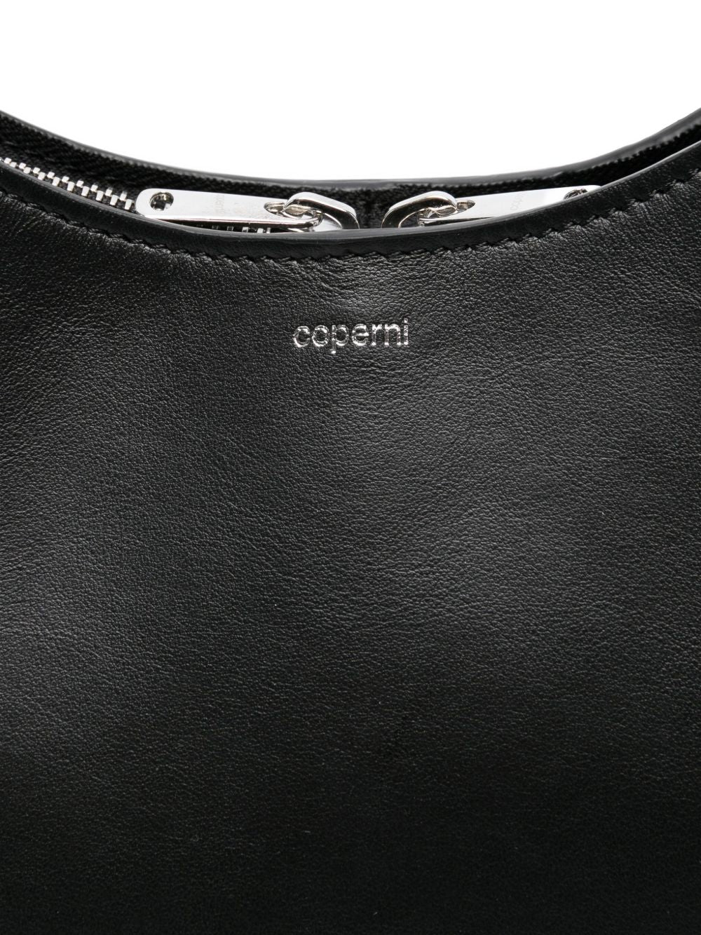Crescent-Shaped Black Leather Handbag