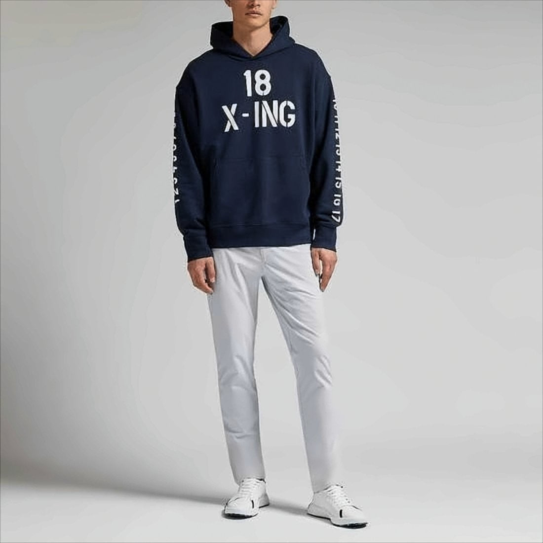 Deep Navy Printed Hoodie With Relaxed Fit