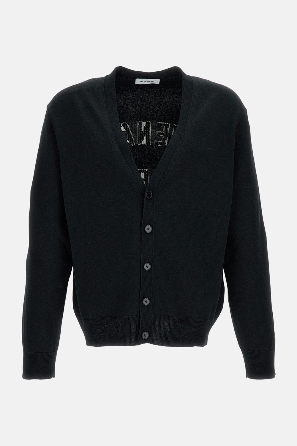 Contrast Intarsia V-Neck Long-Sleeved Cardigan with Couture Seams