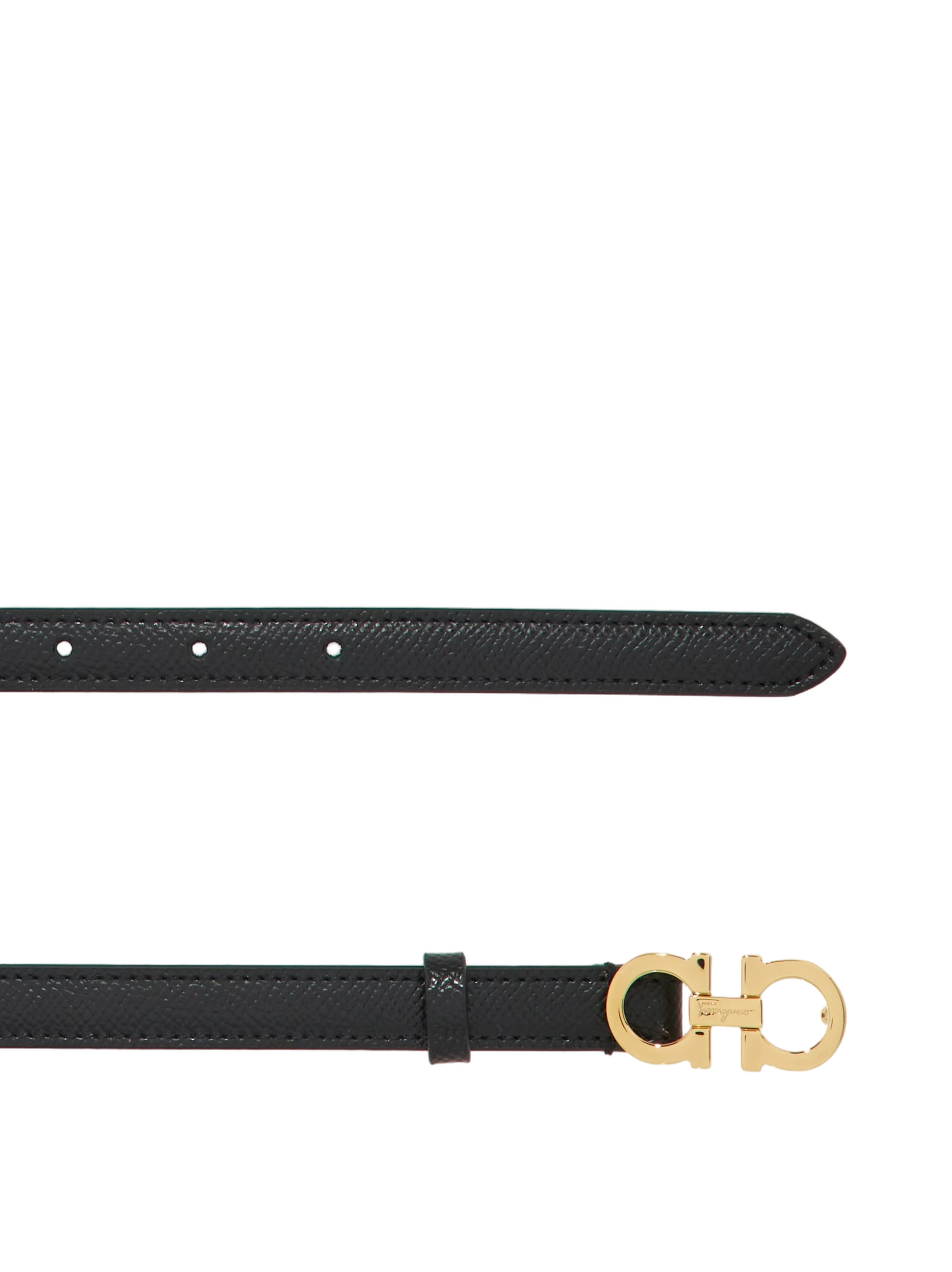 Slim Black Belt with Gold-tone Double-ring Buckle