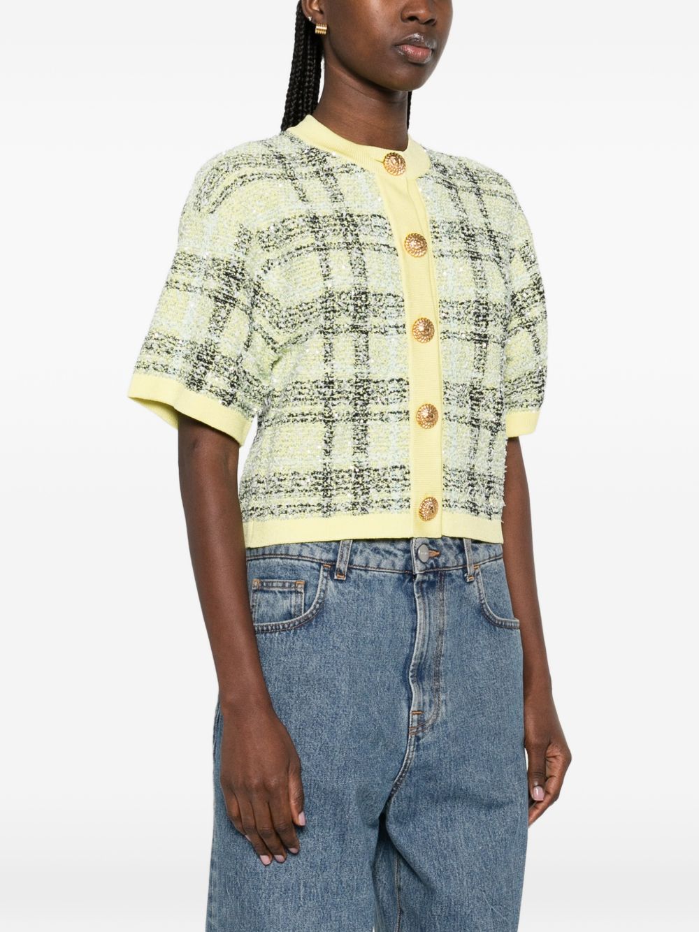 Textured Plaid Knit Tops