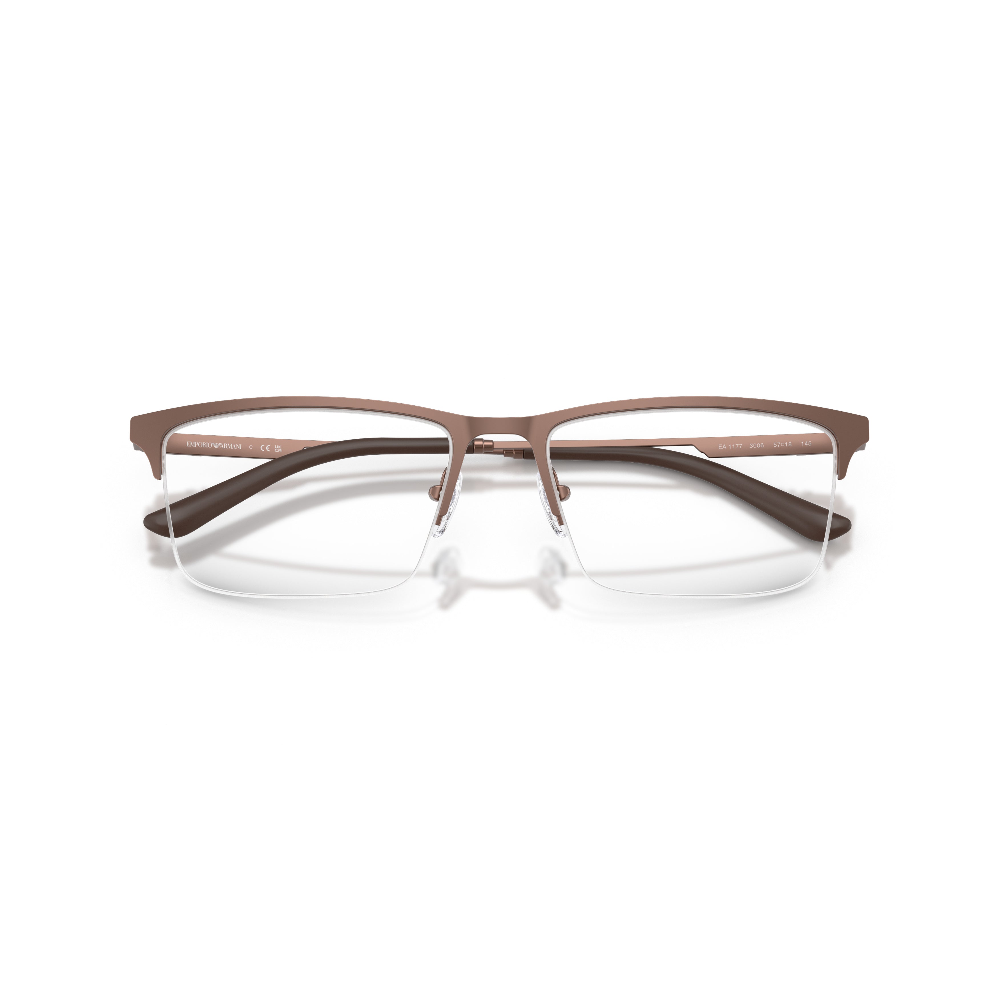 0ea1177 Semi-Rimless Rectangular Eyeglasses with Matte Brown Frame