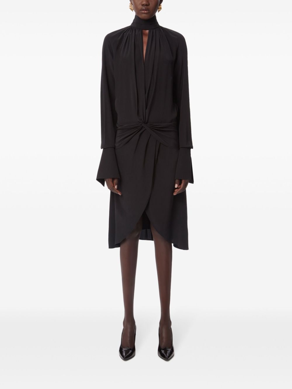 Pleated Silk Midi Dress