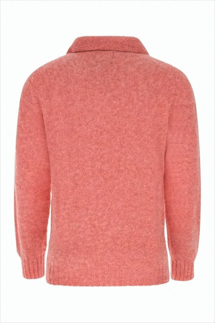 Textured Wool Sweater With Classic Polo Collar