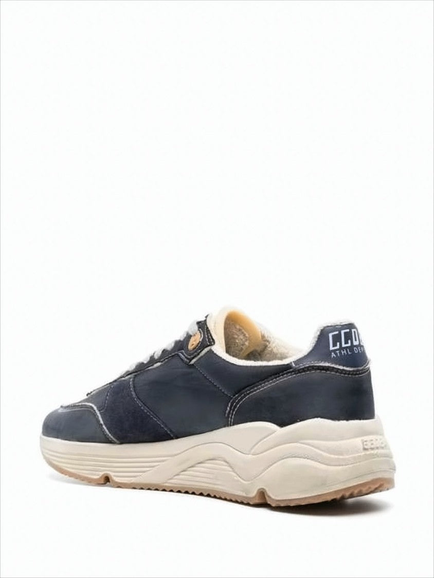 Low-Top Navy Nylon Sneakers with Suede Overlays and Chunky Sole