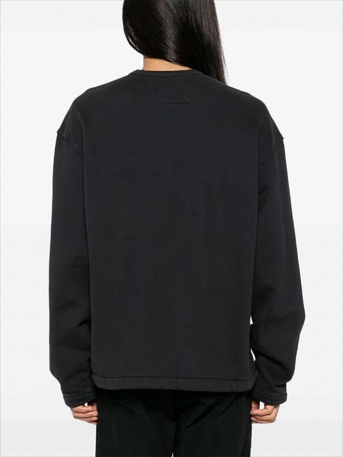 Boxy Black Long-Sleeve T-Shirt with Flap Pockets