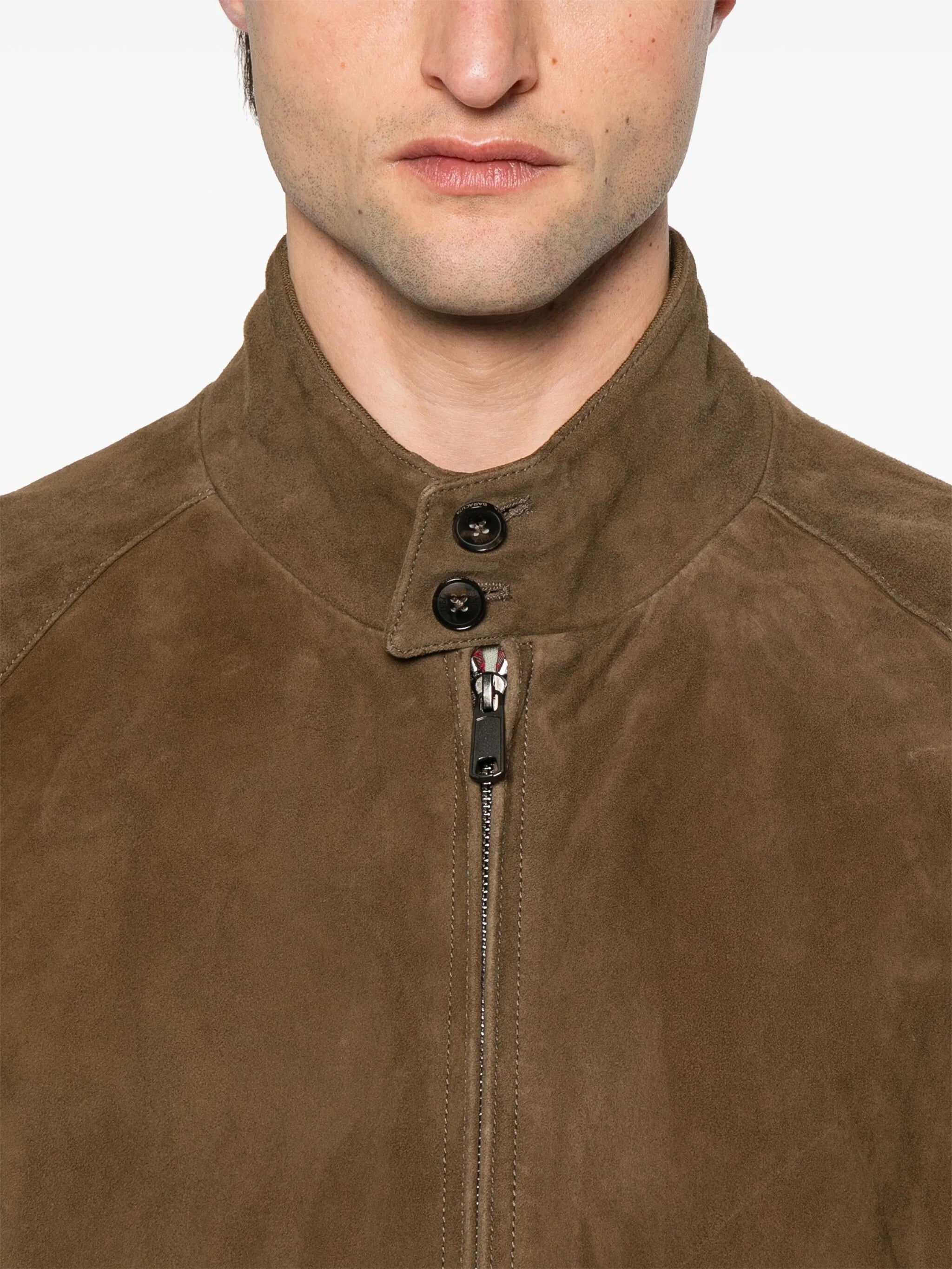 Brown Suede Tartan Lining Casual Jacket