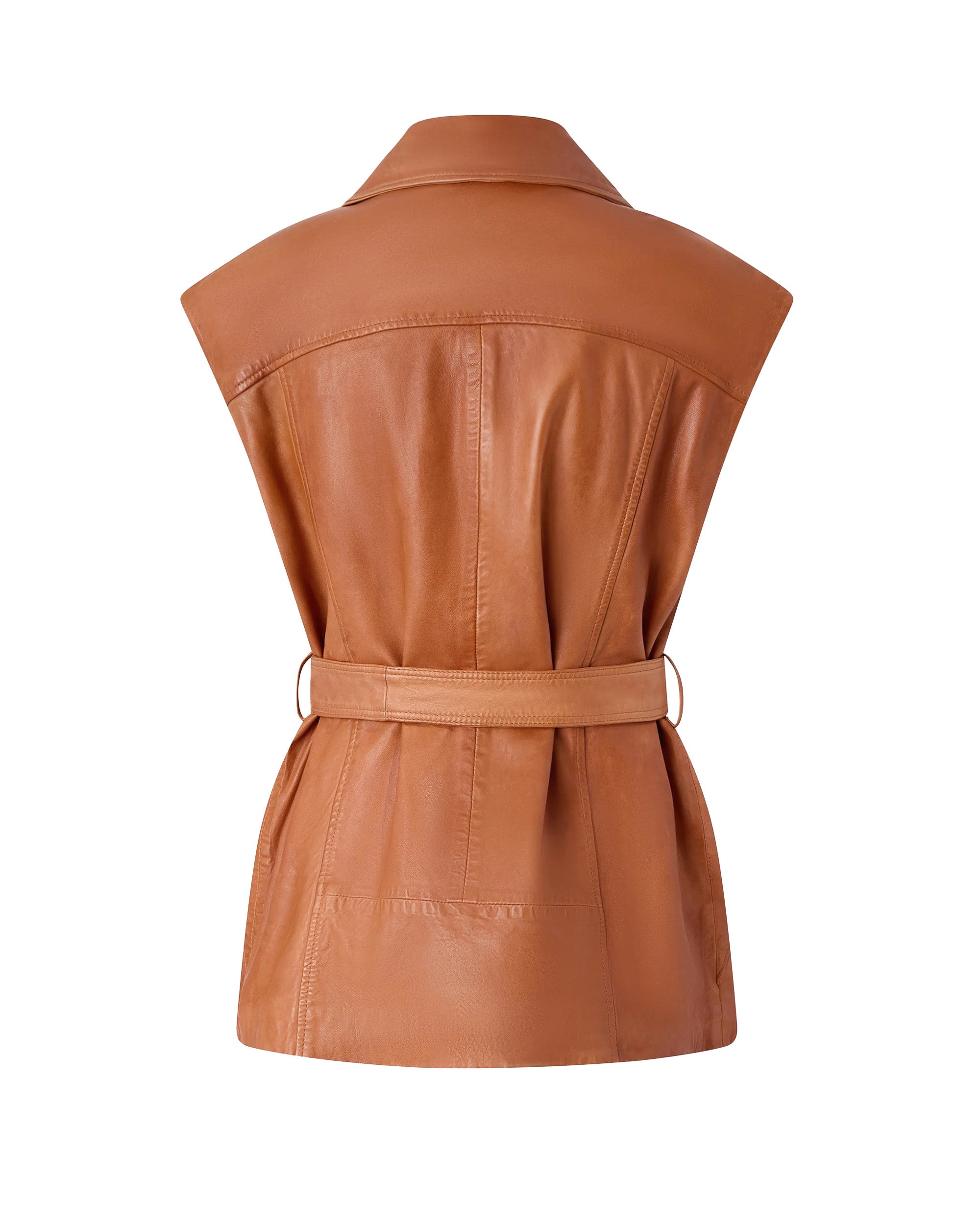 Biker-Style Leather Gilet With Asymmetrical Zip And Matching Belt