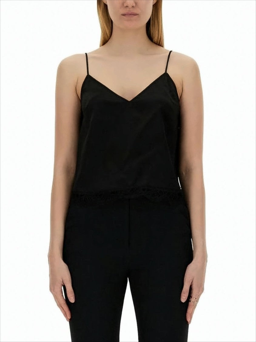 Sleeveless V-Neck Top with Delicate Lace Trim