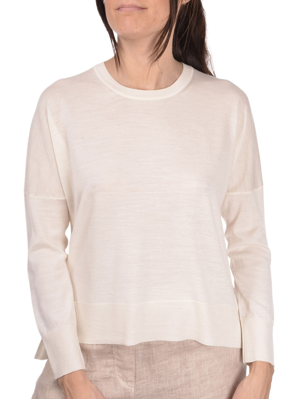Grey Lightweight Wool Crew Neck Sweater