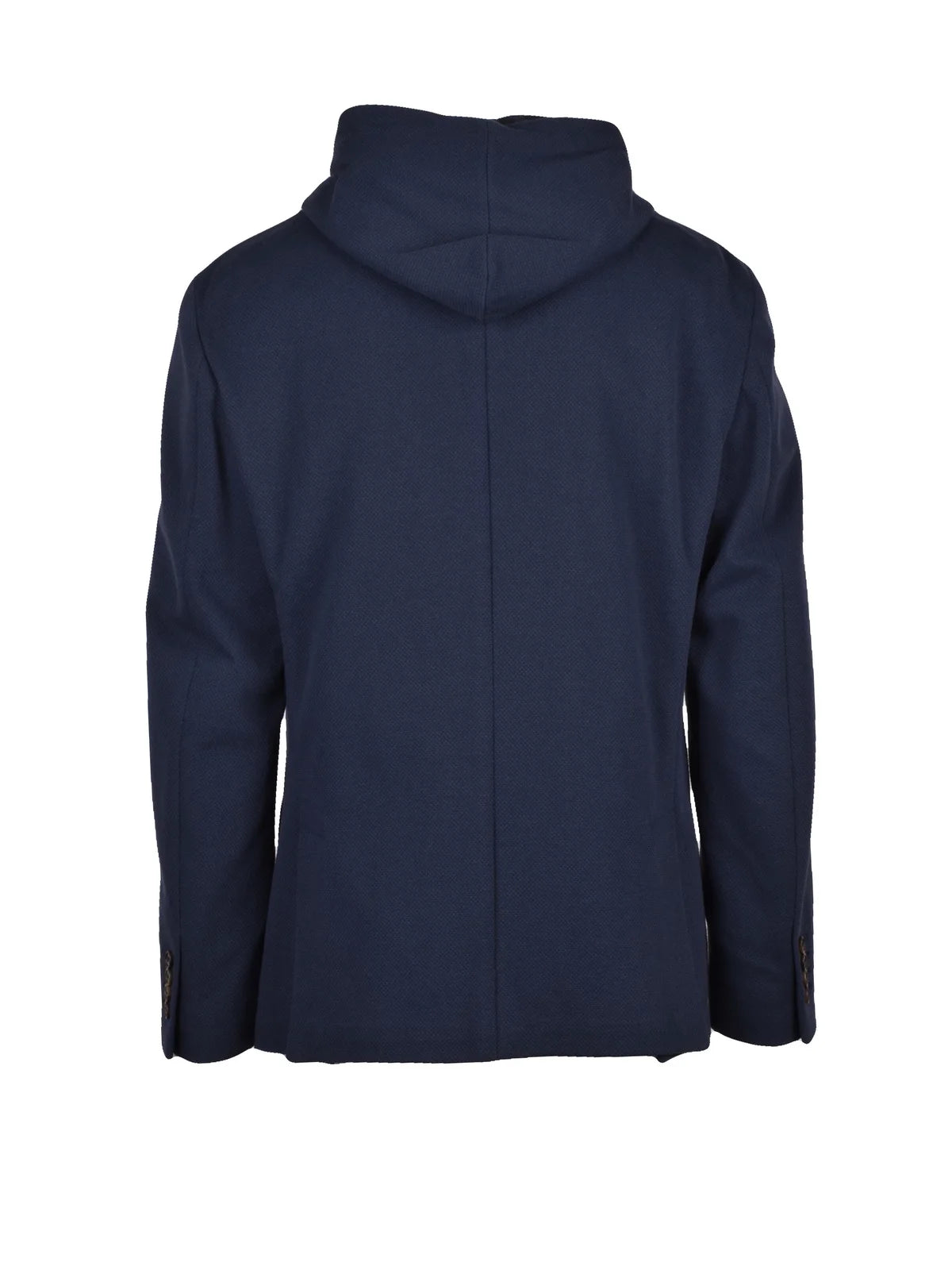Blue Cotton Polyamide Elastane Rounded Blazer Jacket