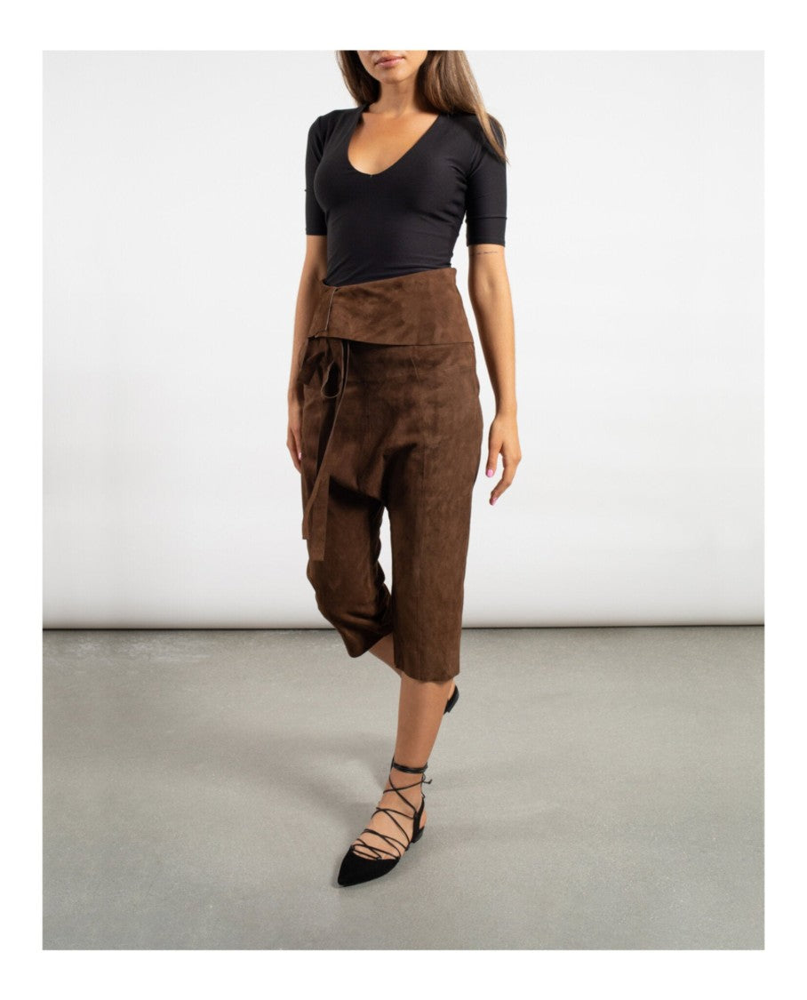 Cropped Suede Droped Shorts