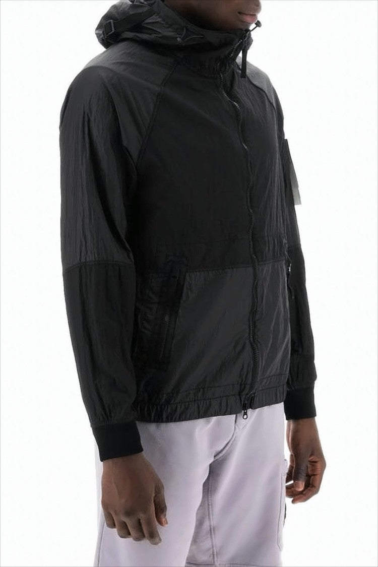 Hooded Lightweight Jacket with Glossy Polyamide Panels