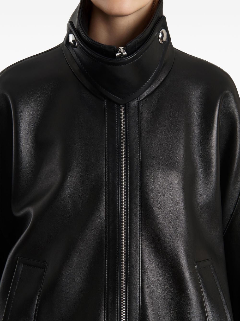Black Cupro Silk Twill Stand Collar Coat