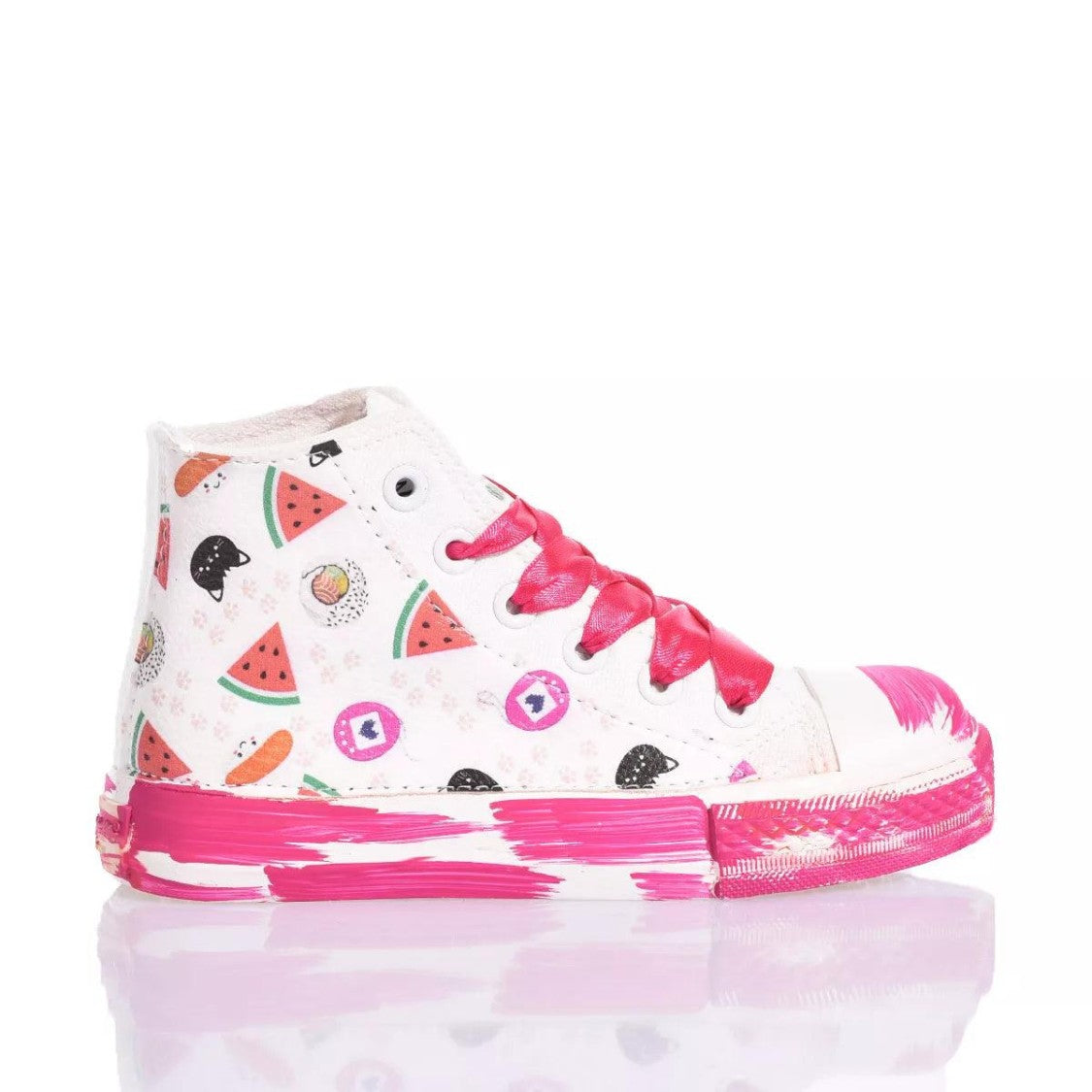 Handcrafted White Sneakers With Fuchsia Platform