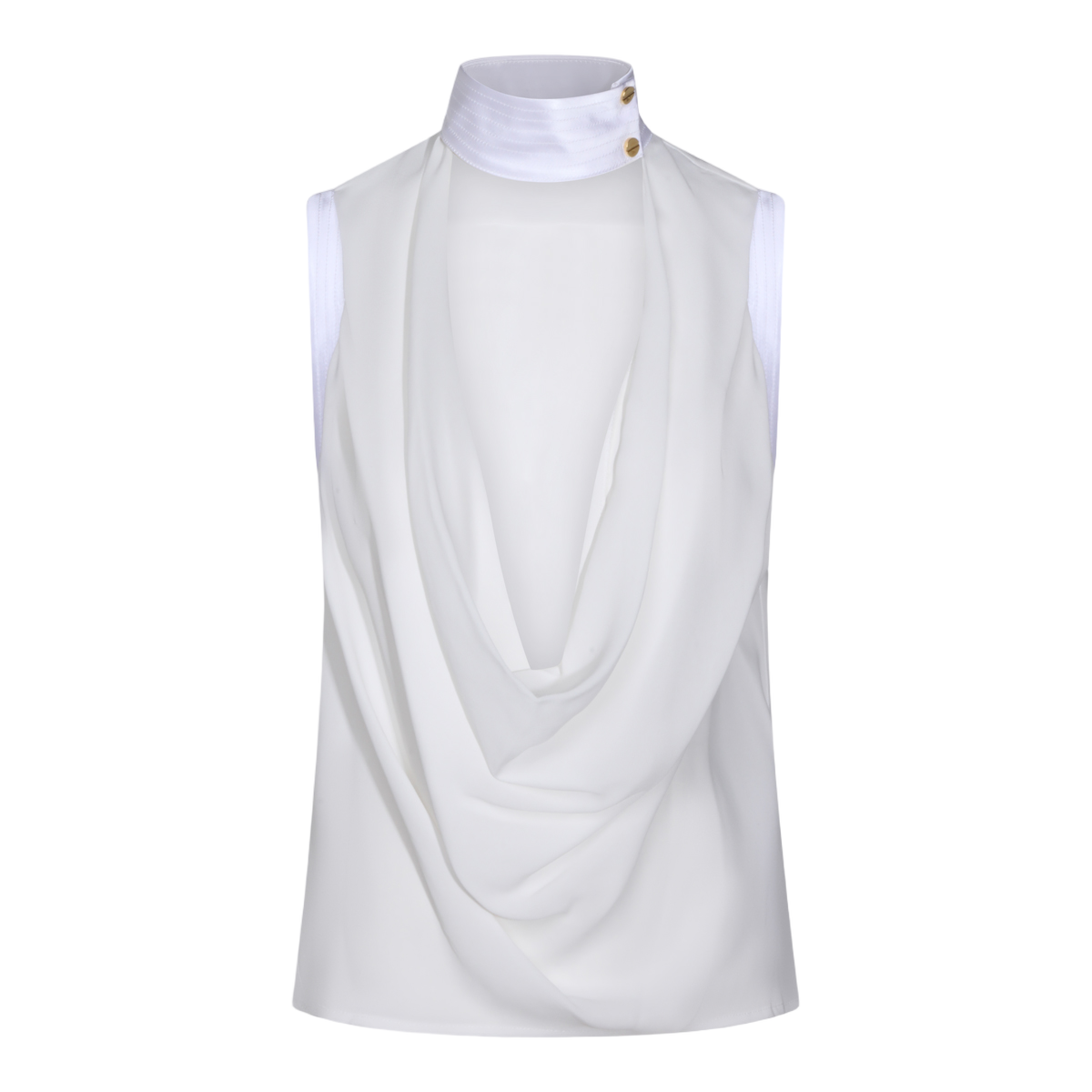 Sleeveless Top With Structured Collar And Buttons