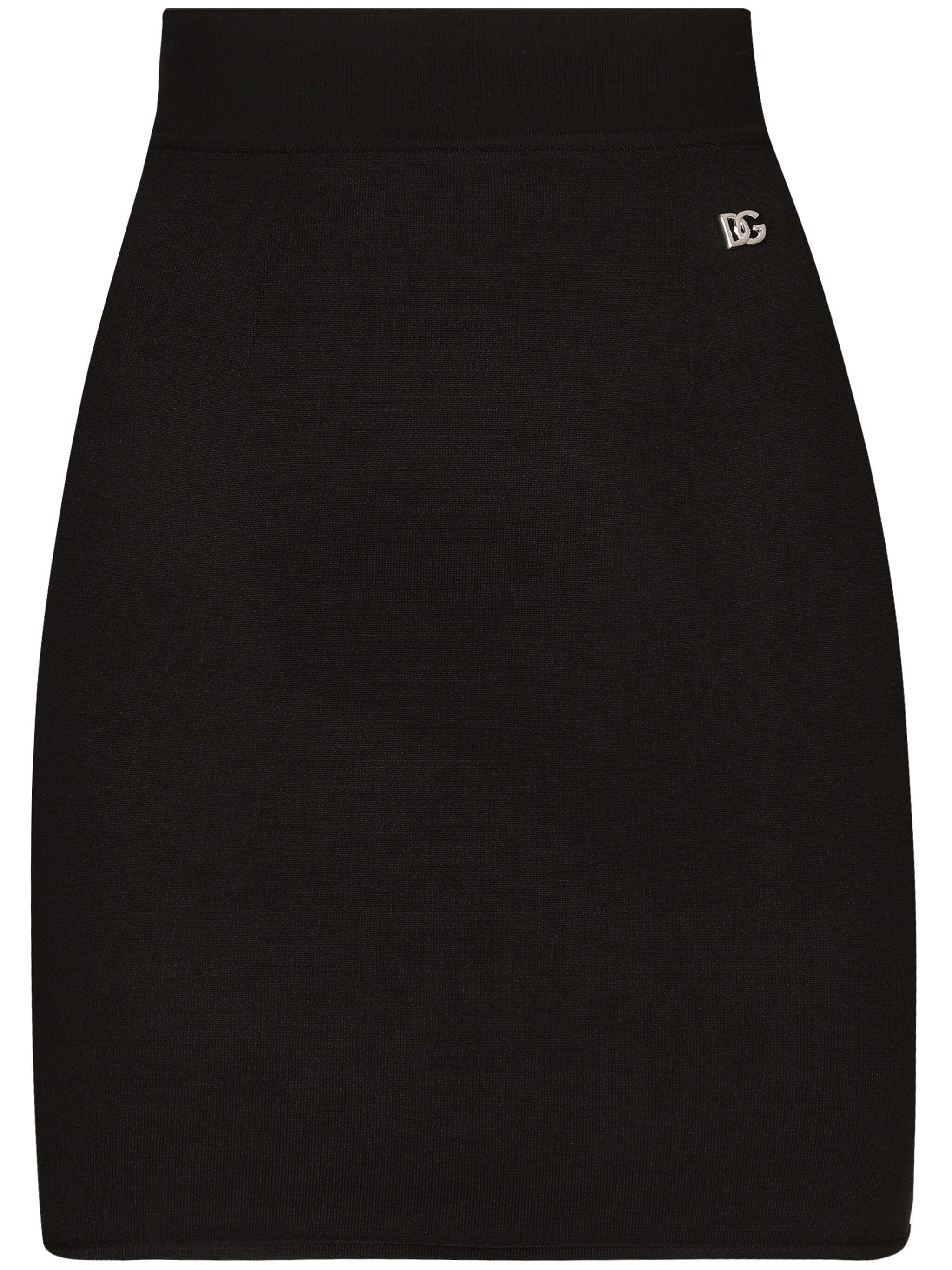 Black Fitted Stretch Viscose Knit Skirt