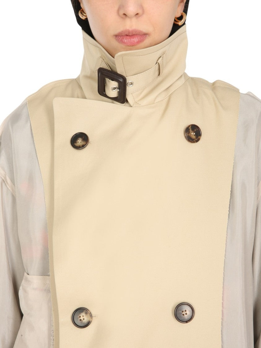 Two-Material Trench Coat With Belted Waist