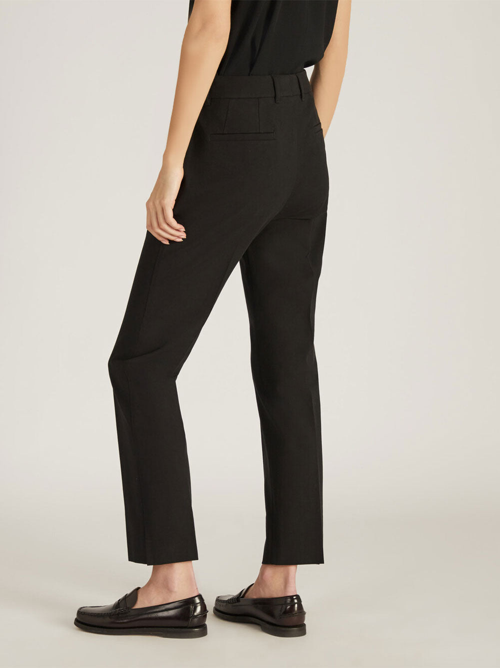Black Tailored Straight-Leg Cotton Pants