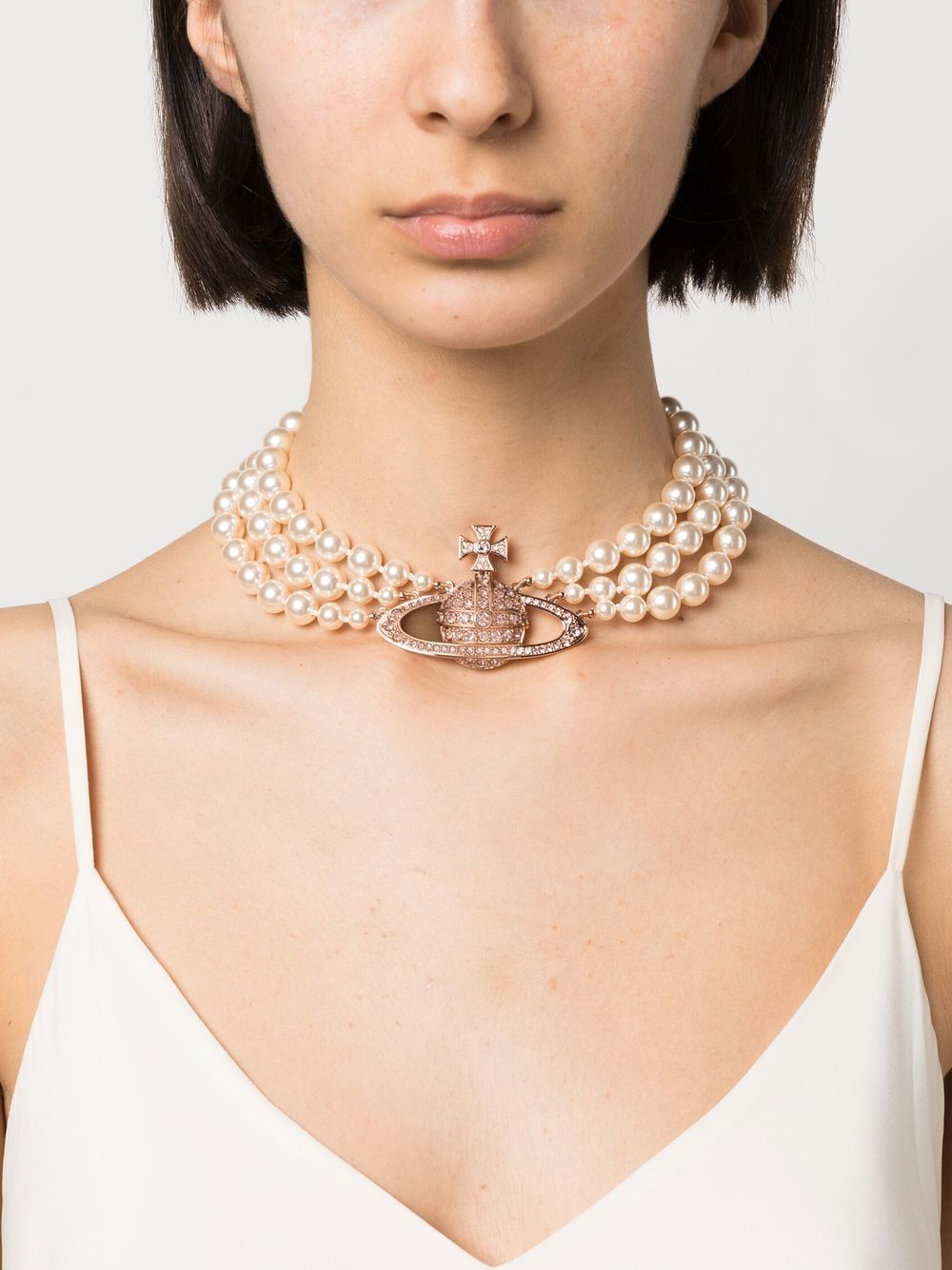 Layered Necklace with Gold-Tone Orb Plaque