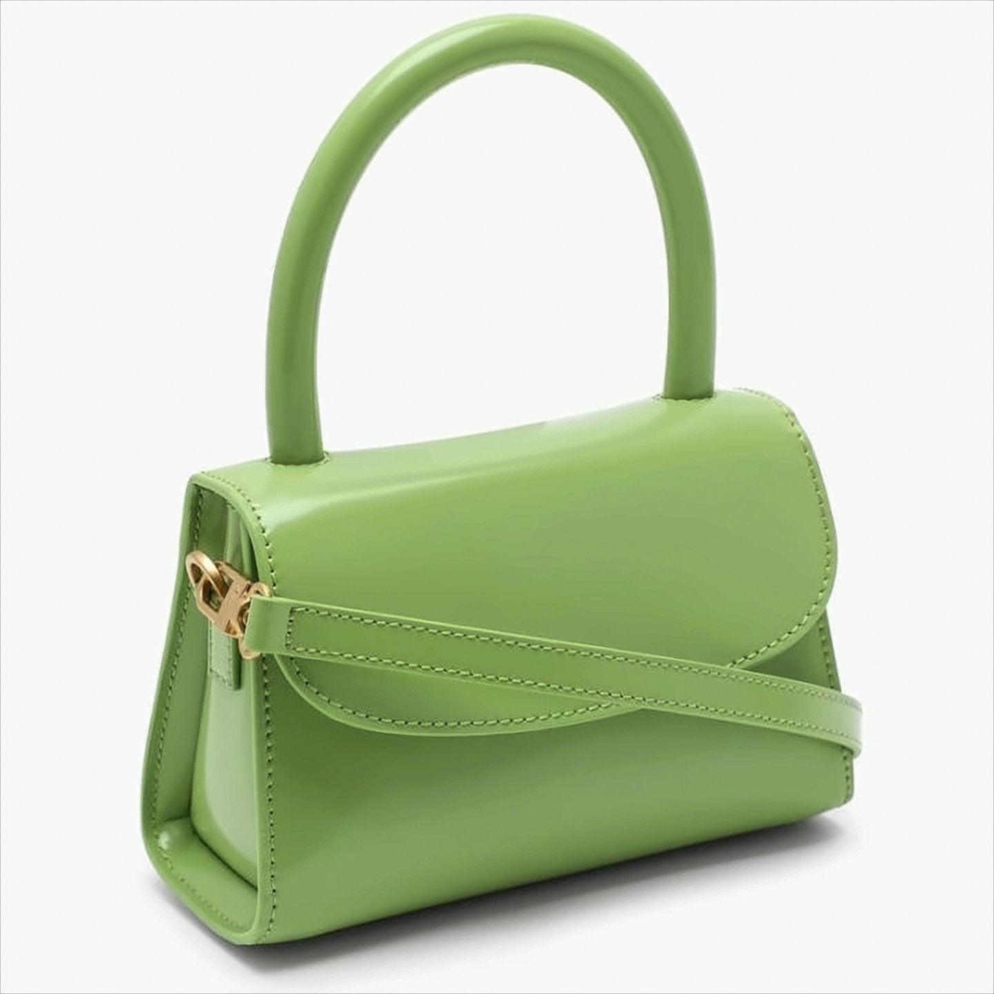 Semi-Patent Leather Top-Handle Bag with Gold-Tone Hardware
