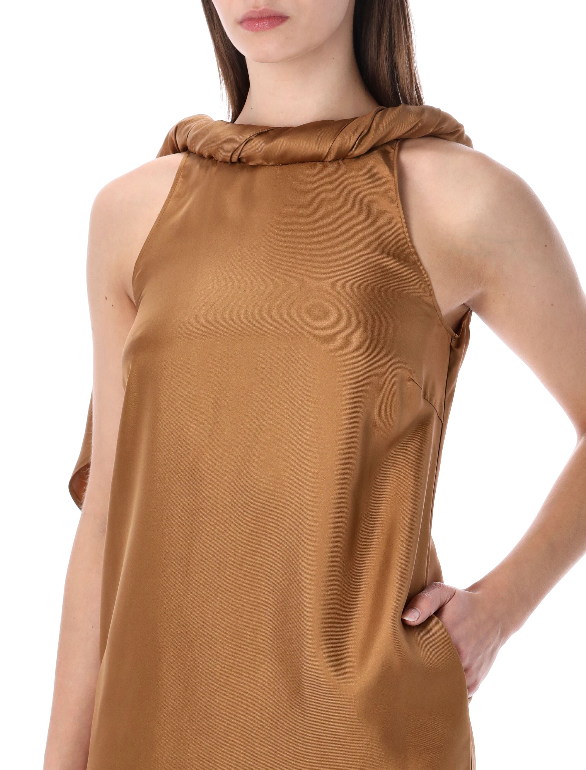Susan Silk Twill Twisted Collar Dress