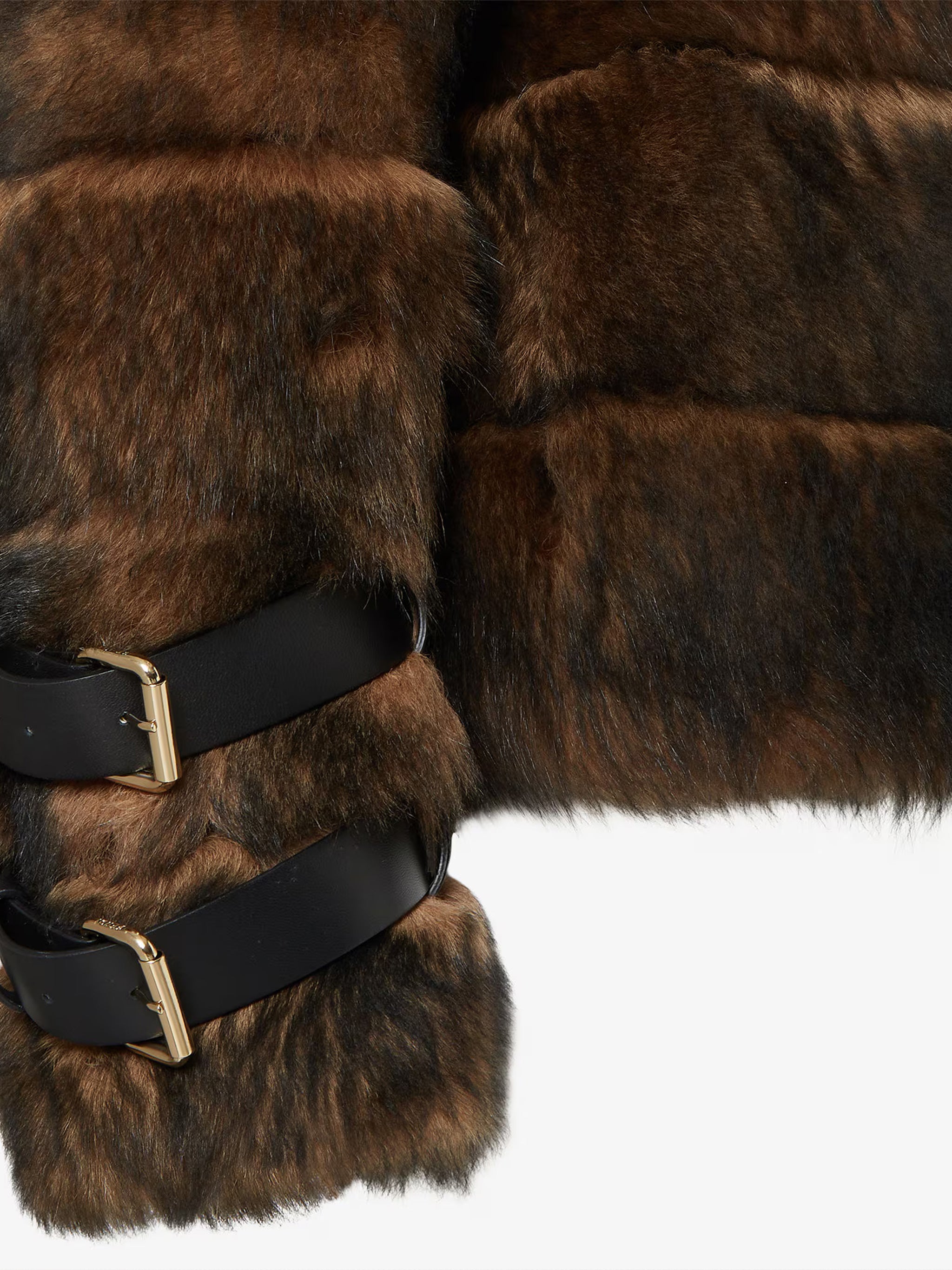 Structured Dark Brown Shearling Jacket with Buckle Details