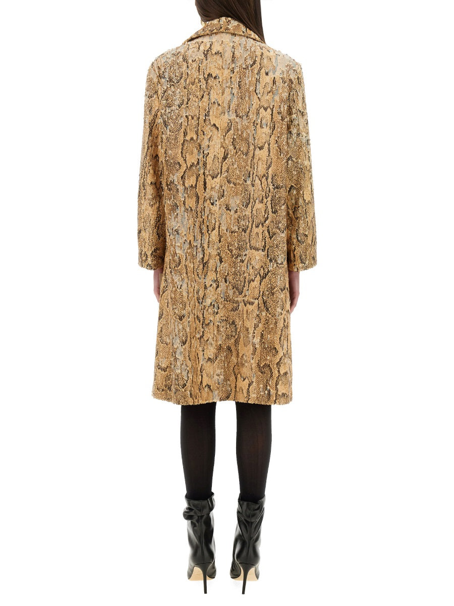 Sequined Cotton Long Coat With Classic Collar