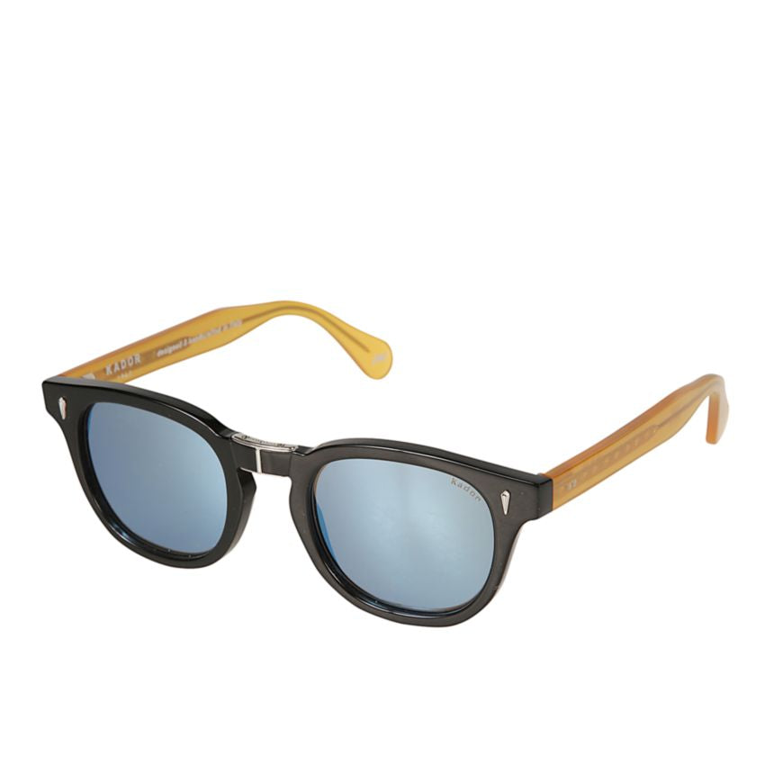 Woody Flag Square Frame Sunglasses with Reflective Blue Lenses