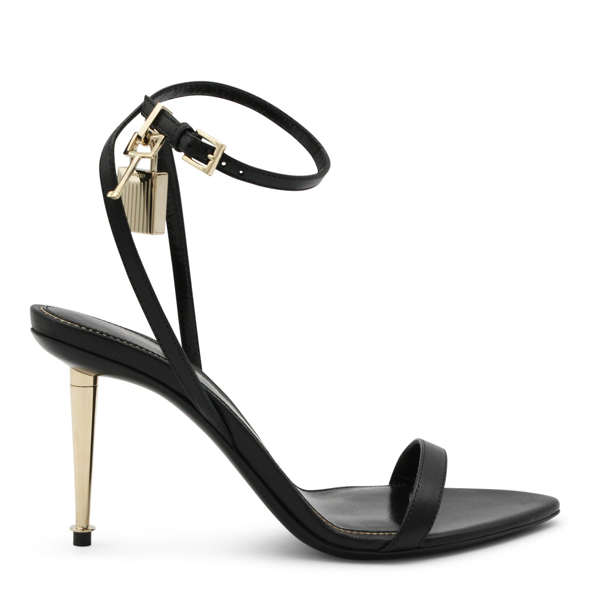 Black Sandals with Metallic Gold Stiletto Heel