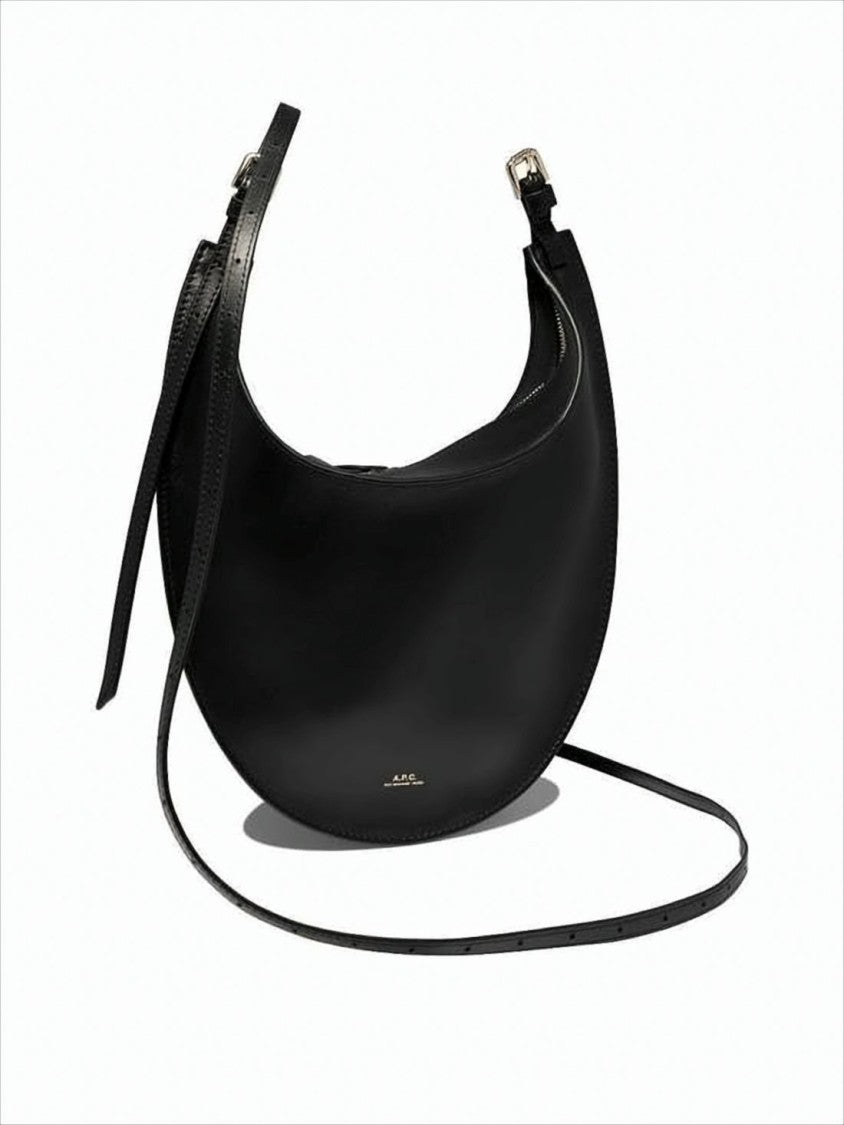 Crescent-Shaped Black Cowhide Tote Bag